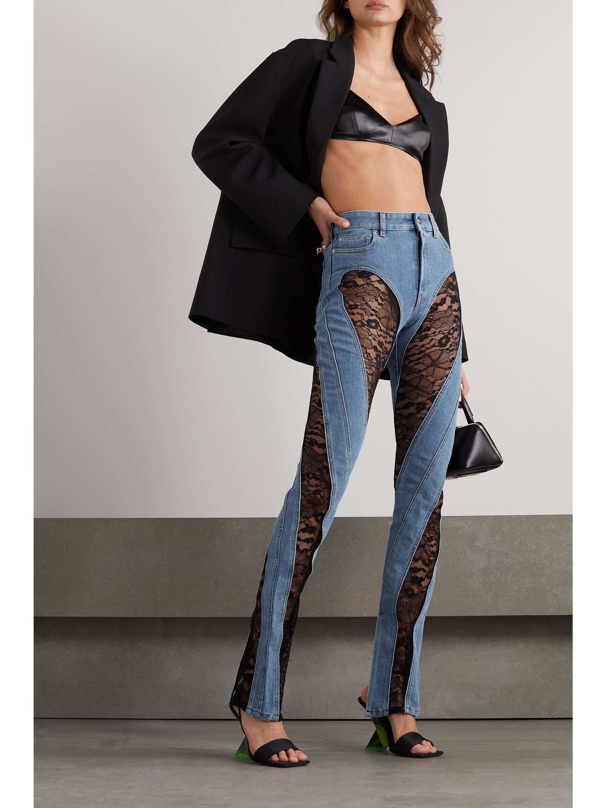 MUGLER Lace-paneled high-rise skinny jeans