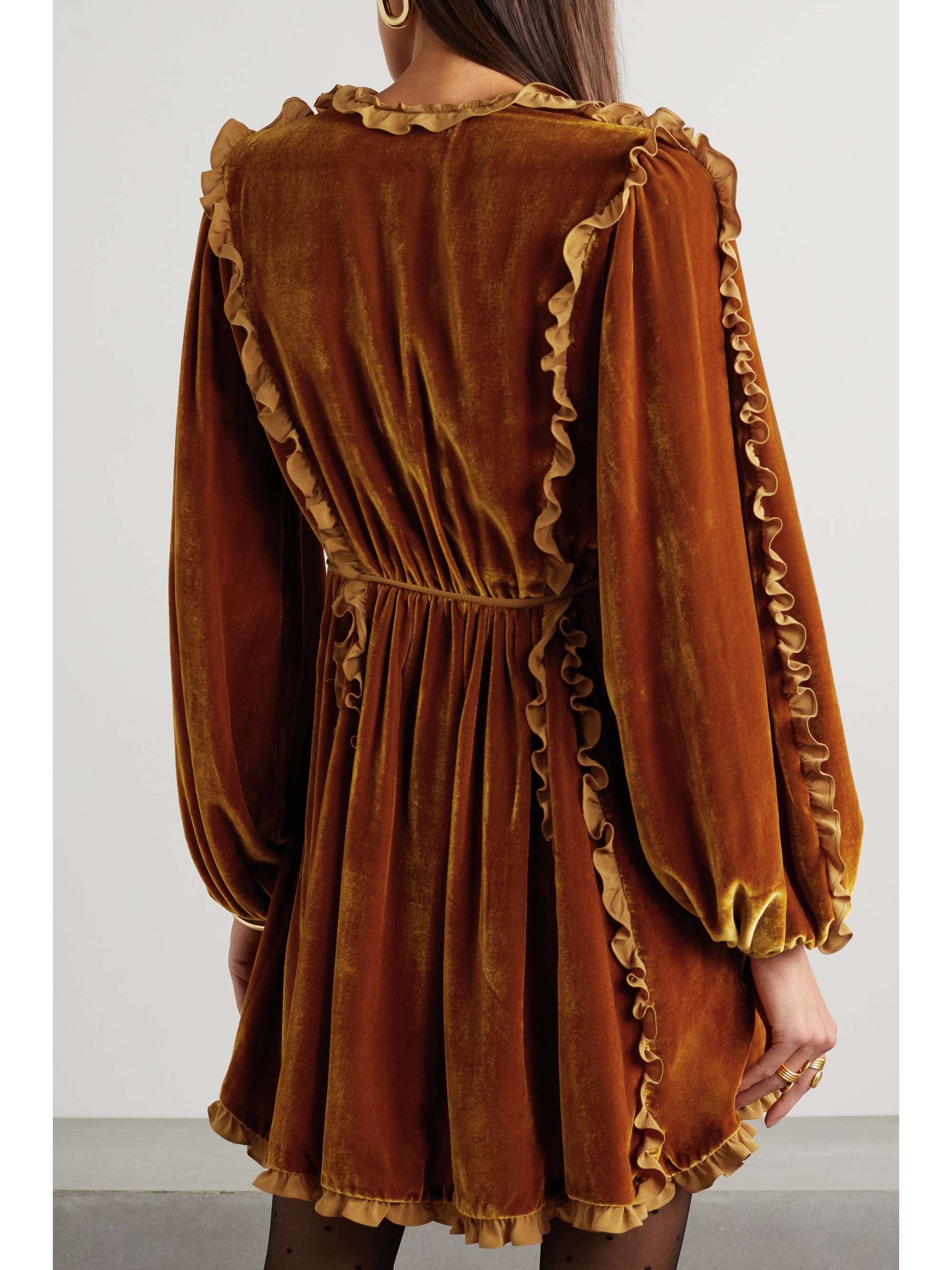 ULLA JOHNSON Erika ruffled satin-trimmed velvet mini dress