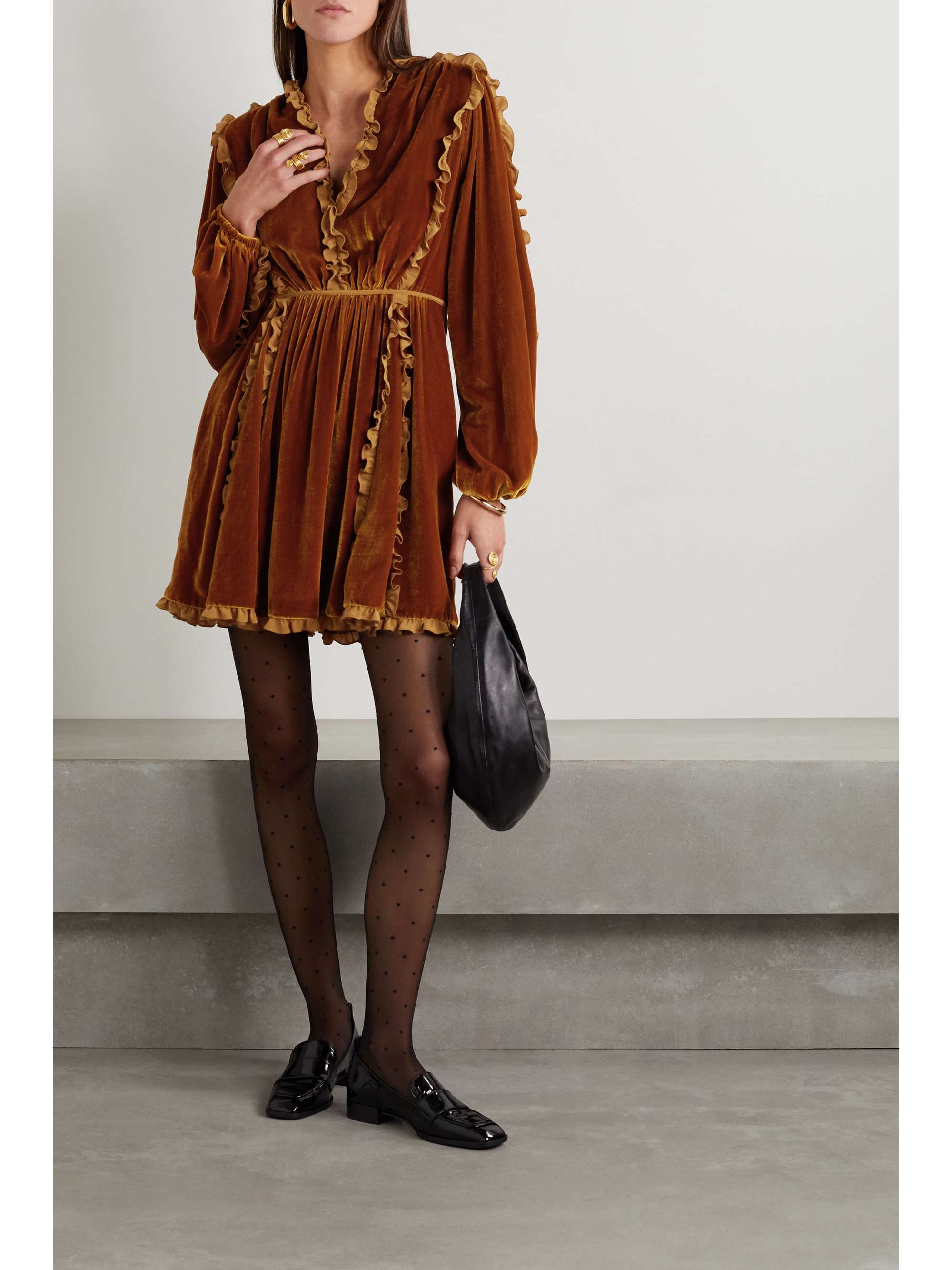 ULLA JOHNSON Erika ruffled satin-trimmed velvet mini dress | NET-A-PORTER