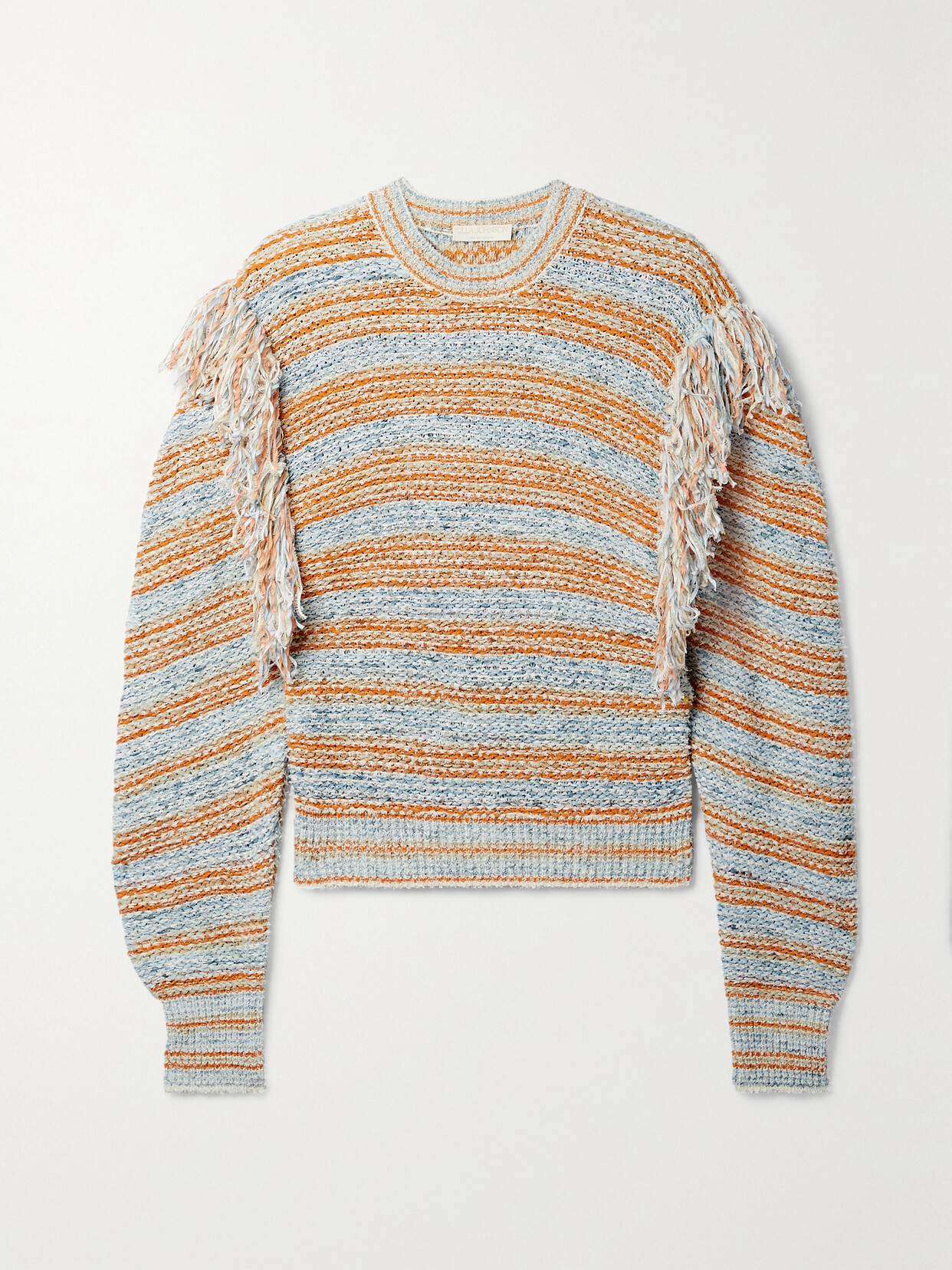 Ulla Johnson - Arquette Fringed Striped Cotton-blend Sweater - Blue