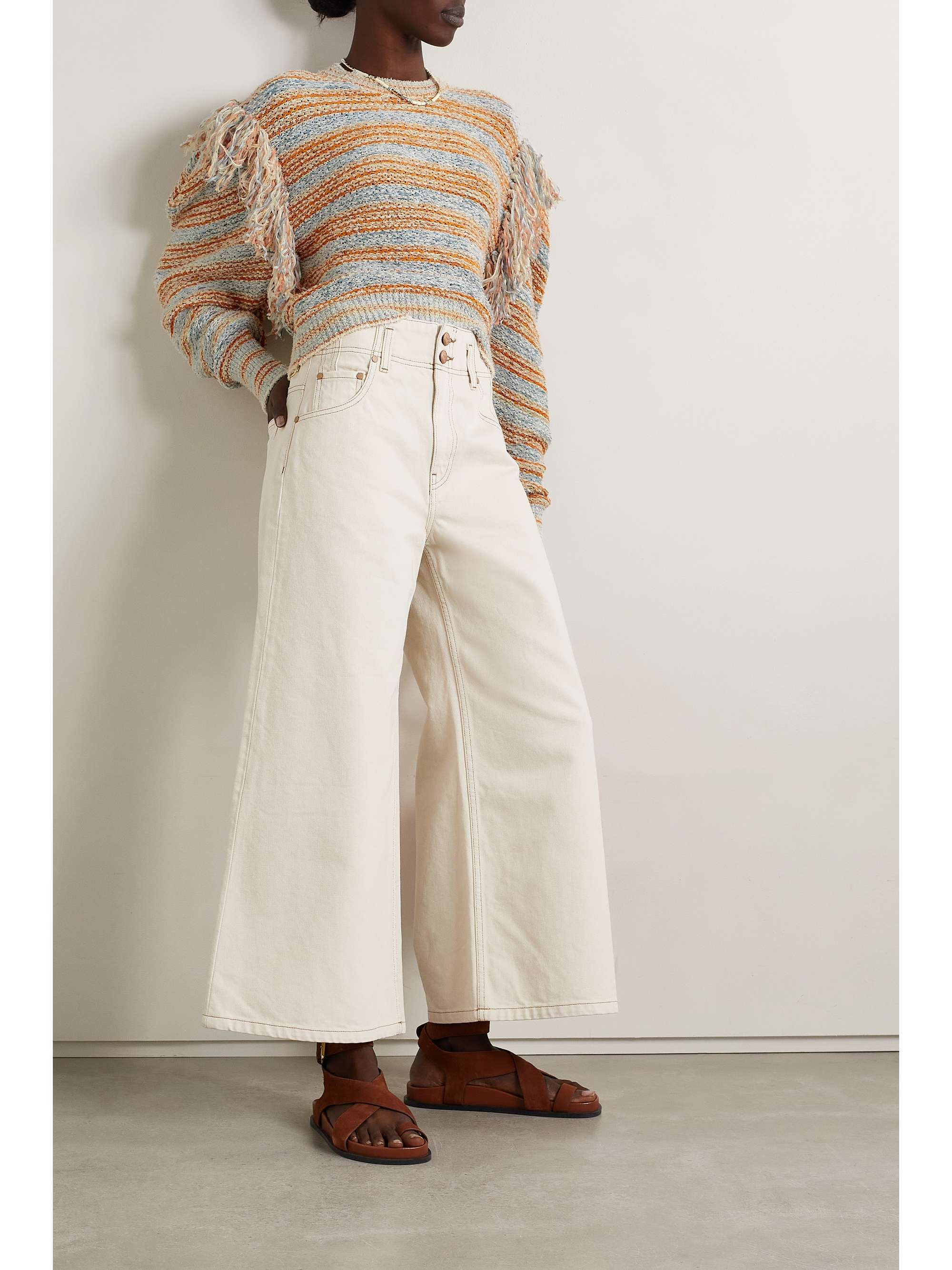 ULLA JOHNSON Arquette fringed striped cotton-blend sweater | NET-A-PORTER