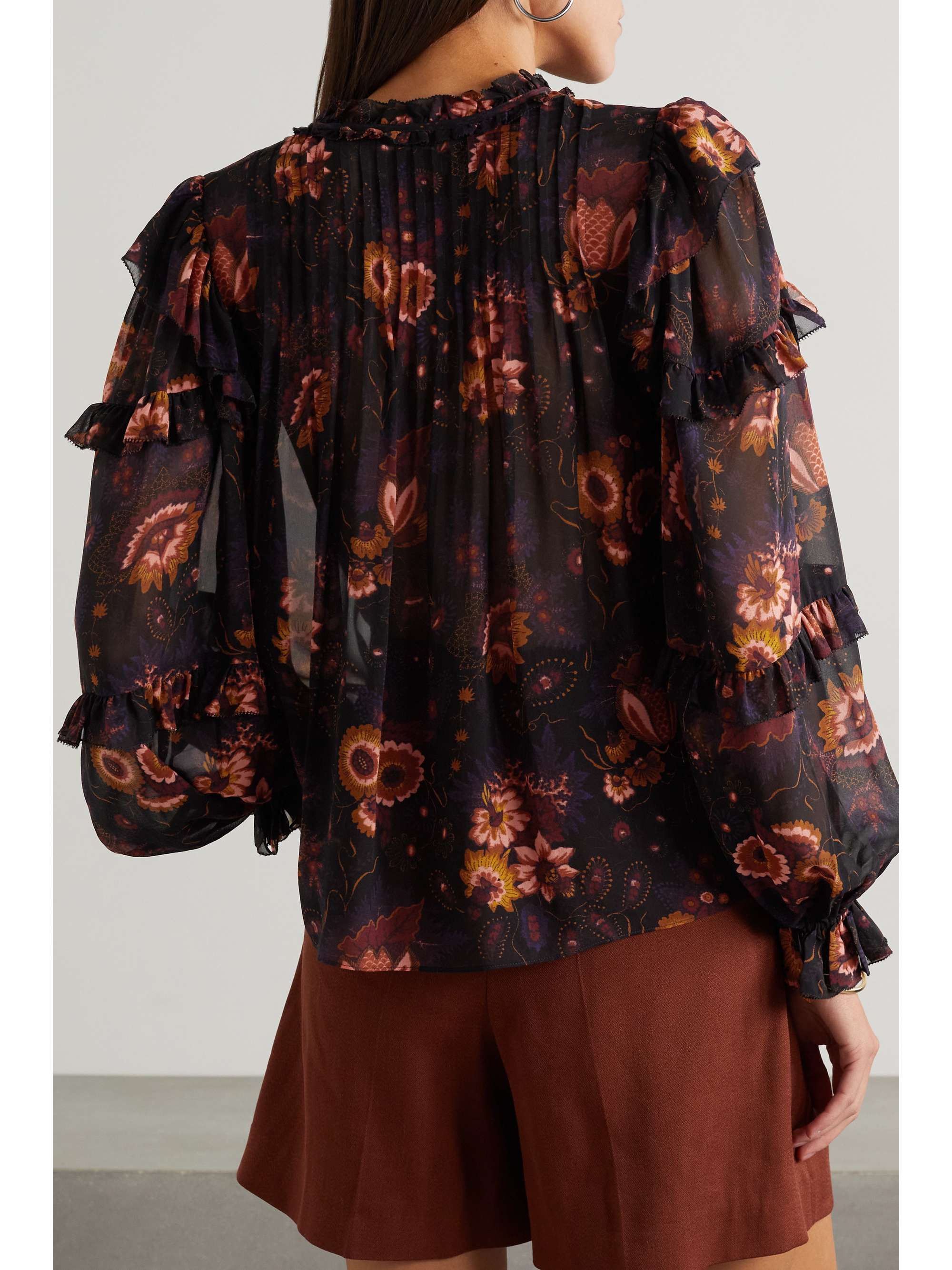 ULLA JOHNSON Miray ruffled floral-print silk-georgette blouse