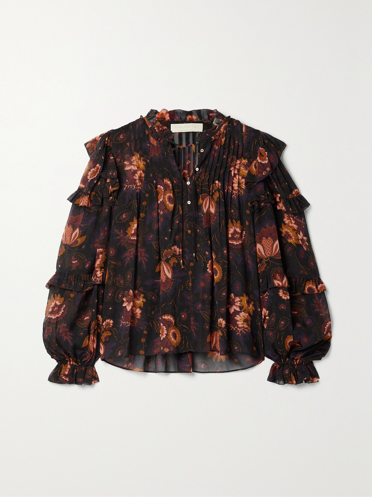 Ulla Johnson Miray Ruffled Floral-print Silk-georgette Blouse - Black