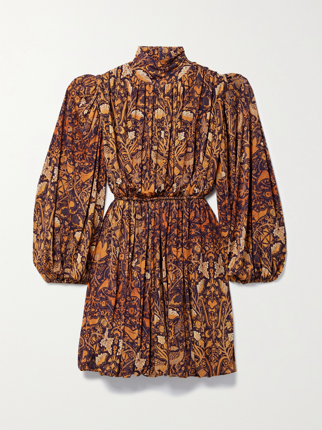 Ulla Johnson Wilhemina Gathered Printed Stretch-jersey Mini Dress - Neutrals