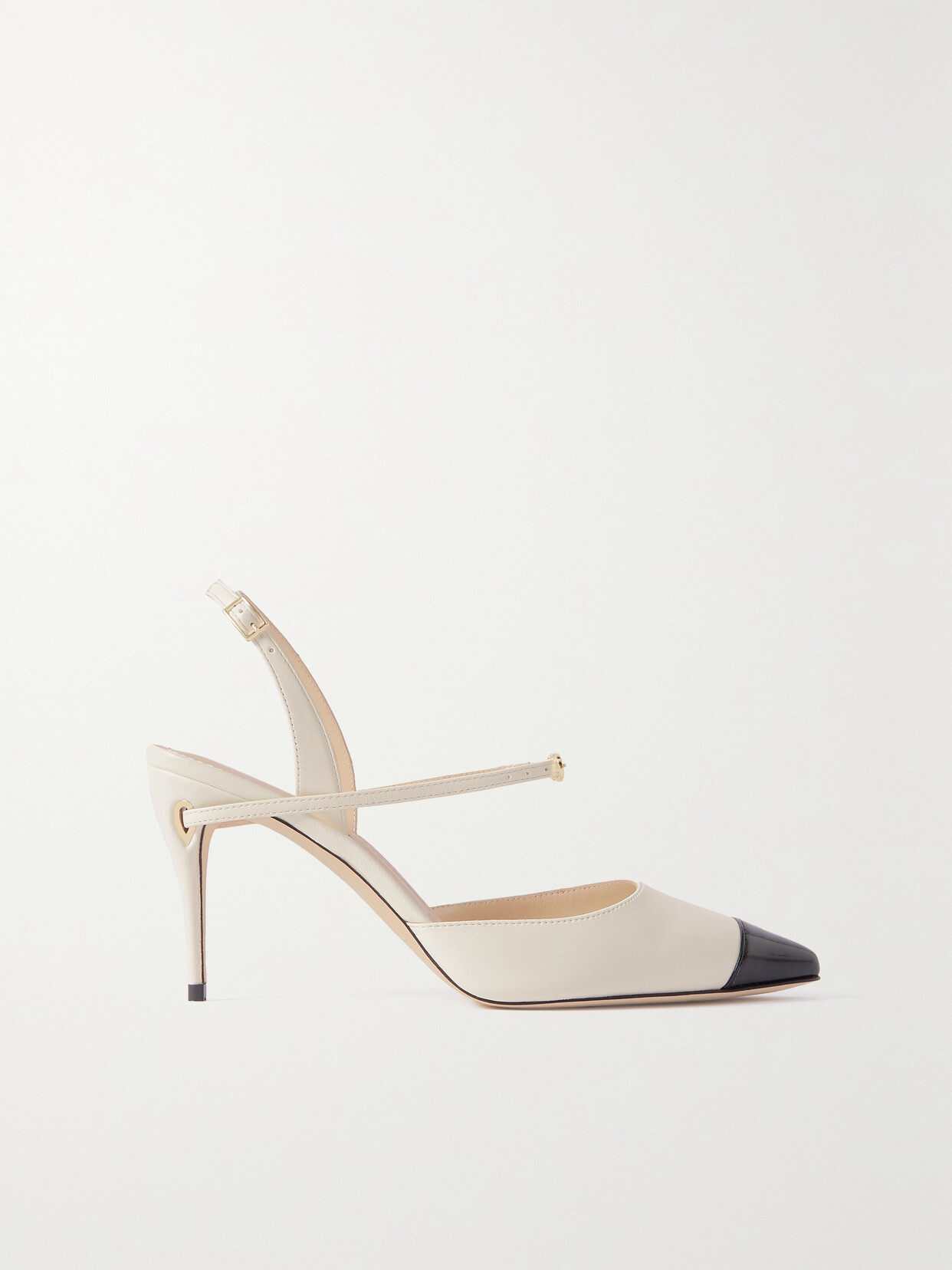 Jennifer Chamandi Vittorio 85 Leather And Patent-leather Slingback Pumps In White