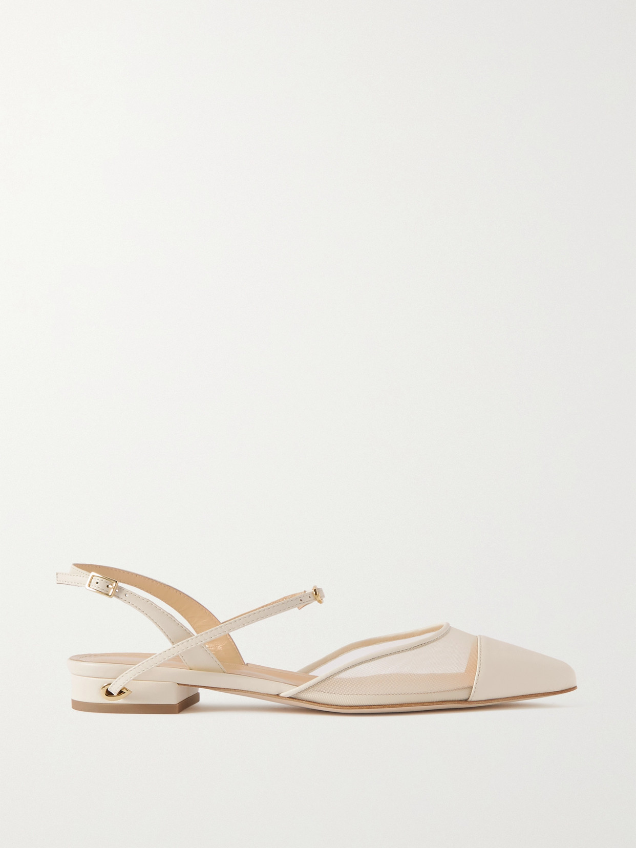 Jennifer Chamandi Vittorio Mesh And Leather Slingback Point-toe Flats - Ivory