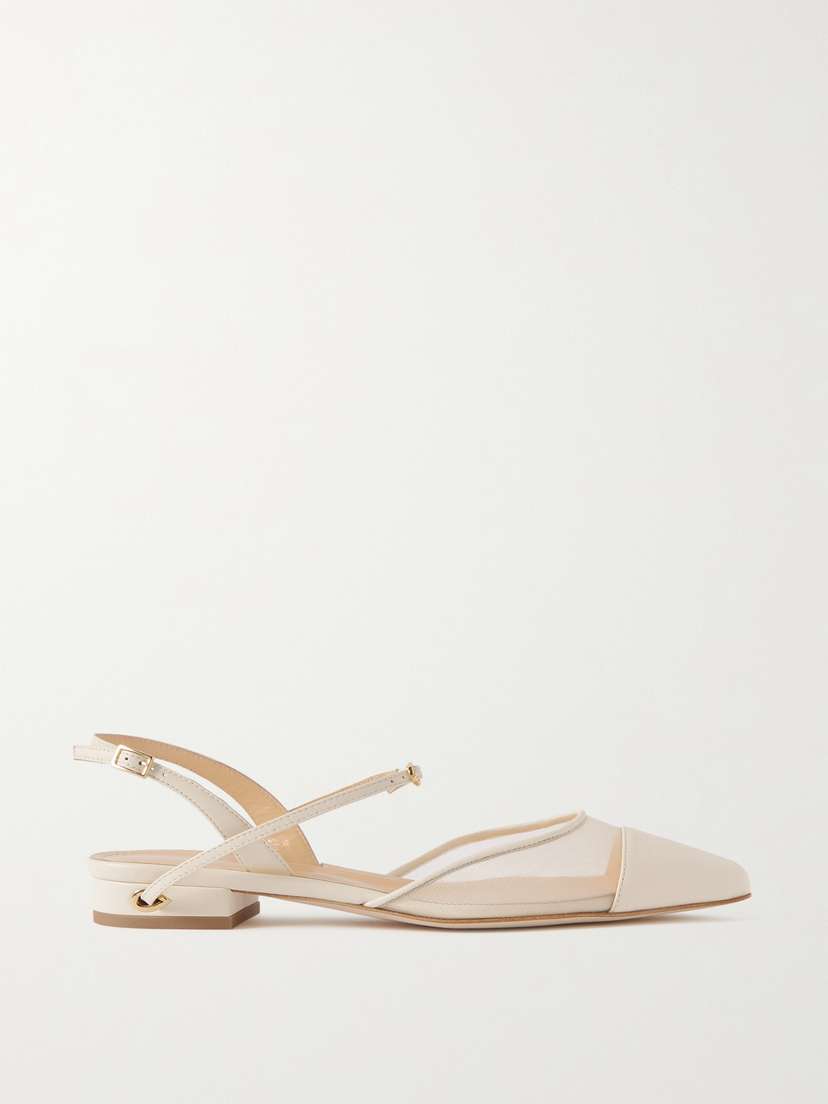 Jennifer Chamandi Vittorio Mesh And Leather Slingback Point-toe Flats