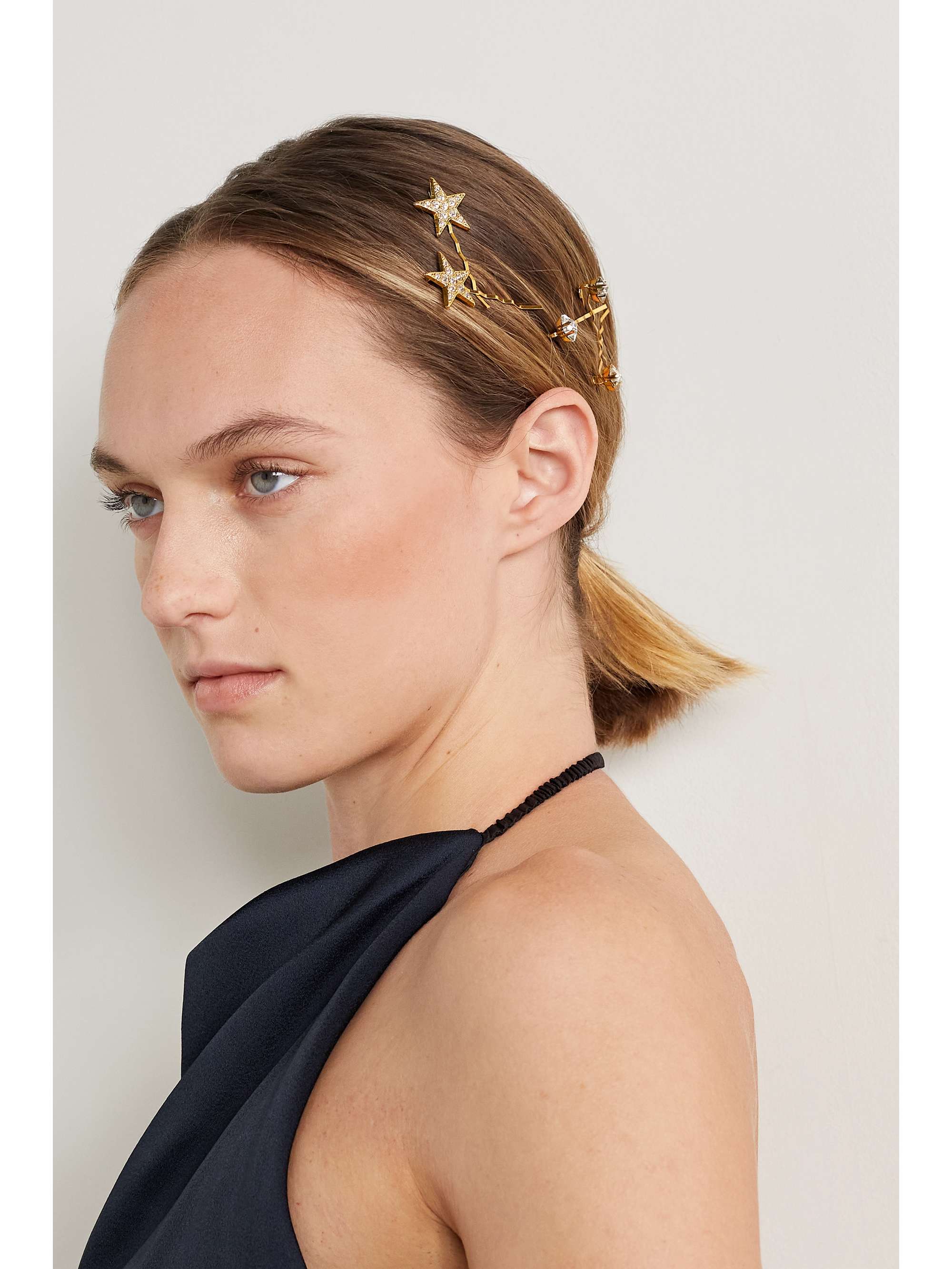 JENNIFER BEHR Juno Set aus fünf goldfarbenen Haarspangen mit Kristallen