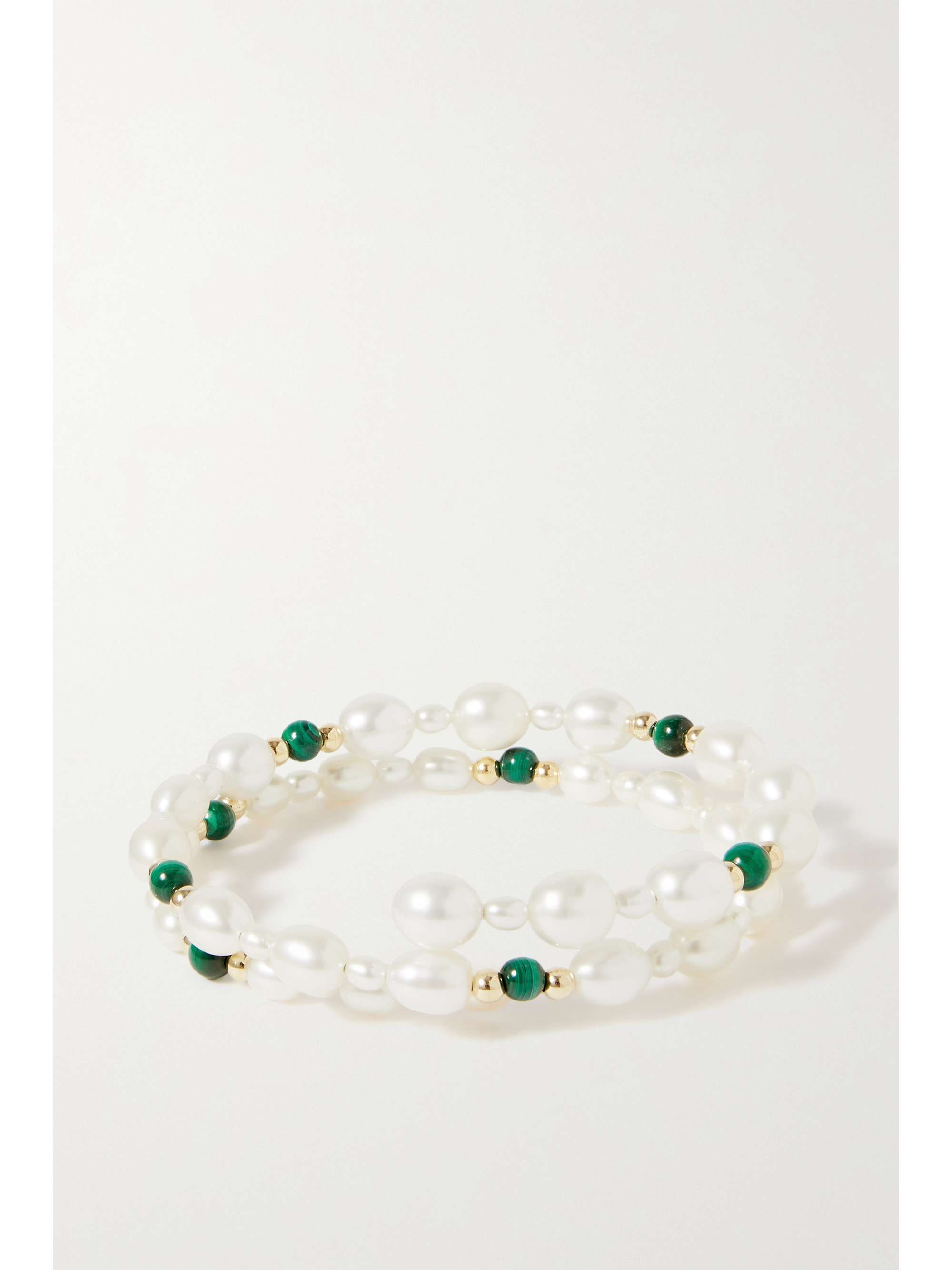 ANISSA KERMICHE The Pearl Next Door 9-karat gold, pearl and malachite bracelet