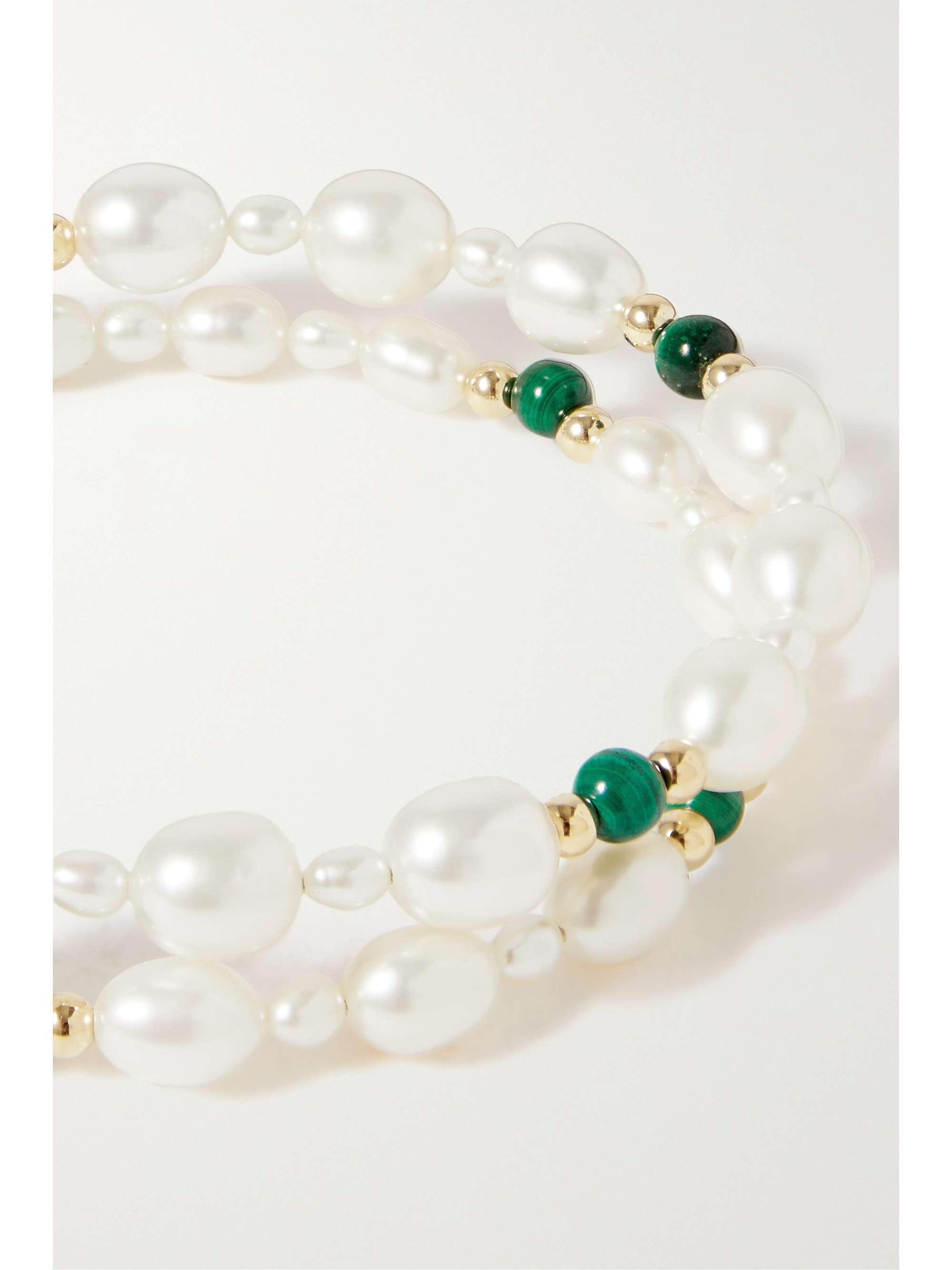 ANISSA KERMICHE The Pearl Next Door 9-karat gold, pearl and malachite bracelet