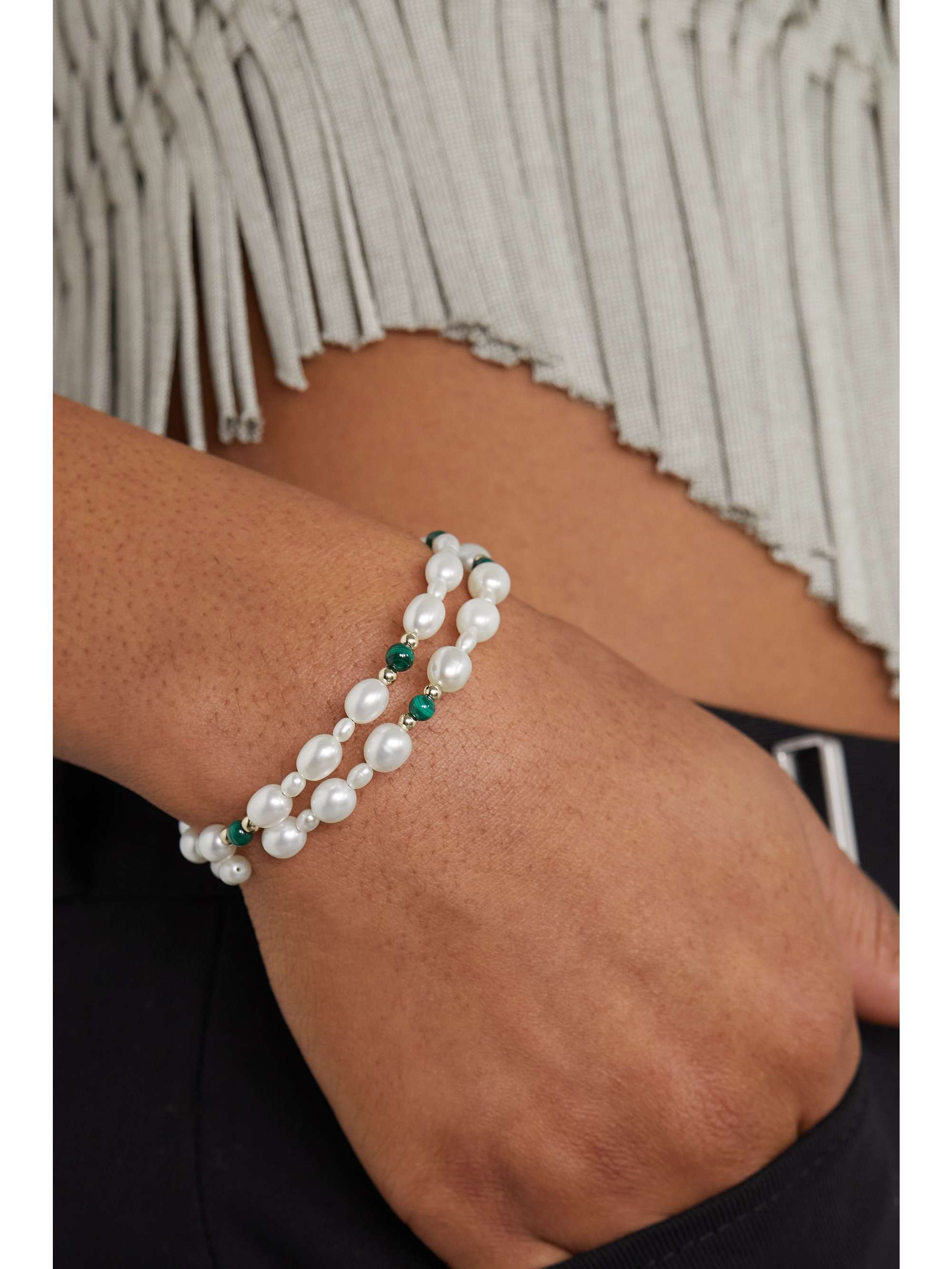 ANISSA KERMICHE The Pearl Next Door 9-karat gold, pearl and malachite bracelet