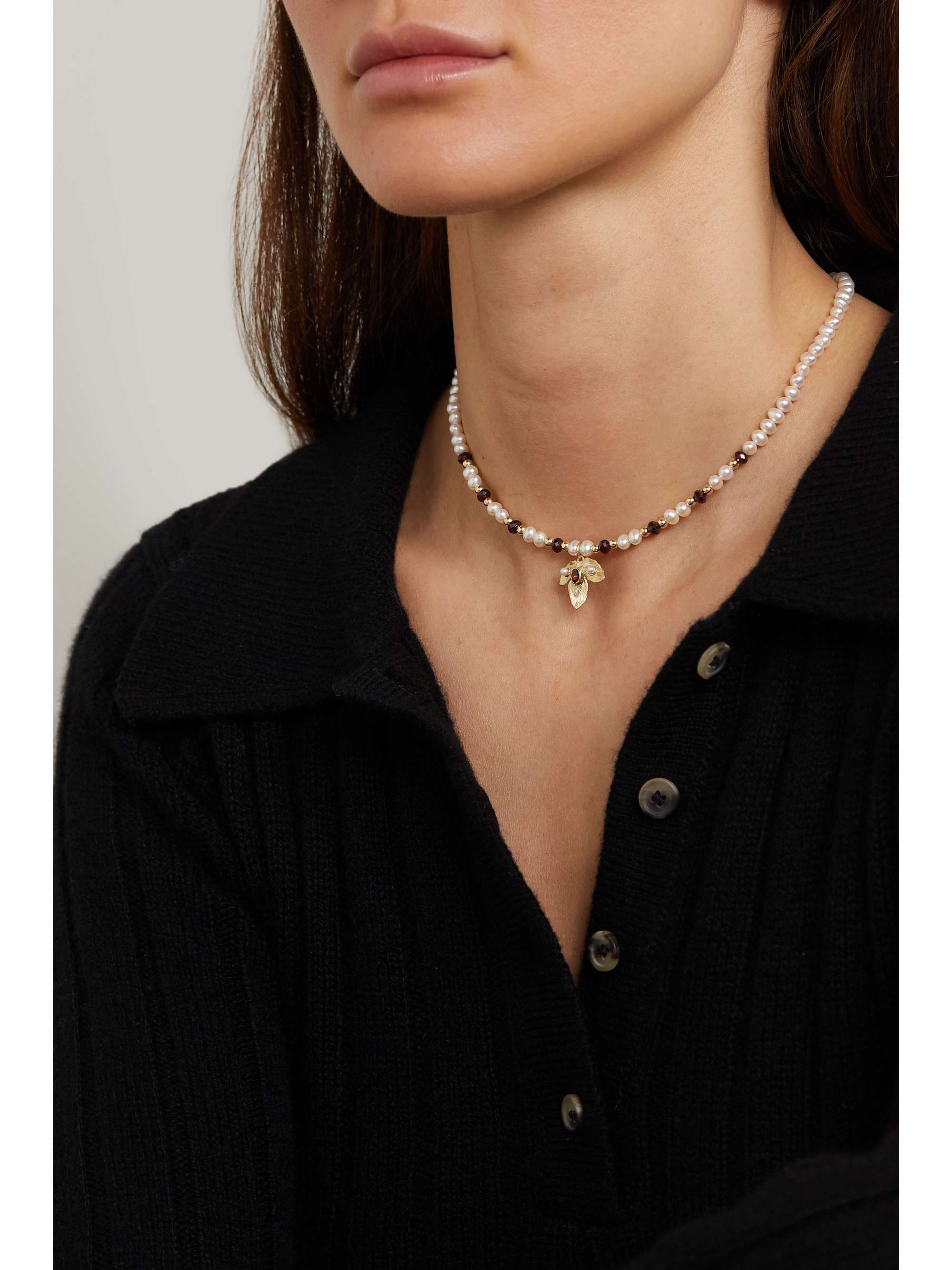 ANISSA KERMICHE Maternity Leaf 9-karat gold, quartz and pearl necklace