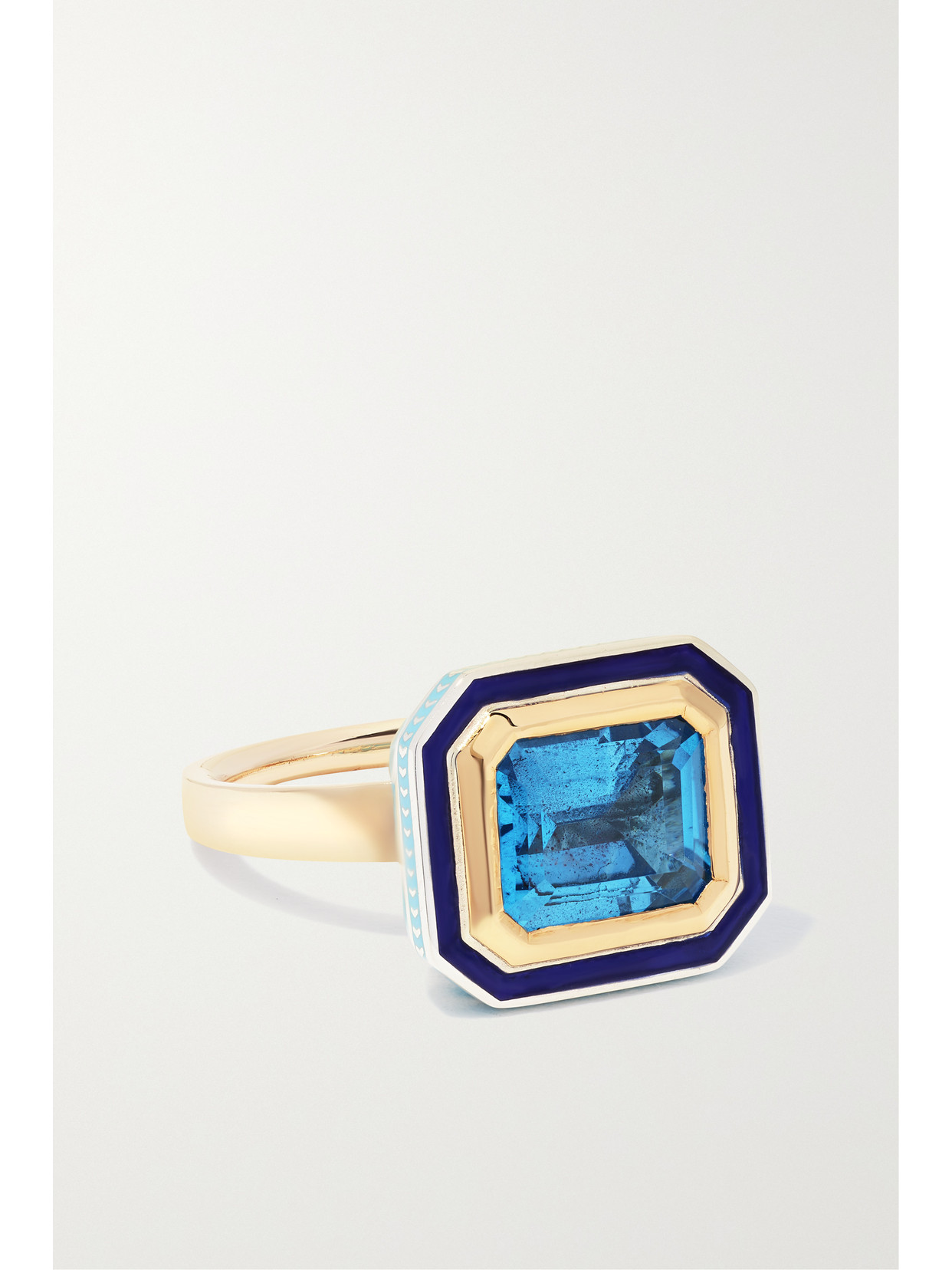 Alice Cicolini - Mini Silver Tile 14-karat Gold, Topaz And Enamel Ring - Blue