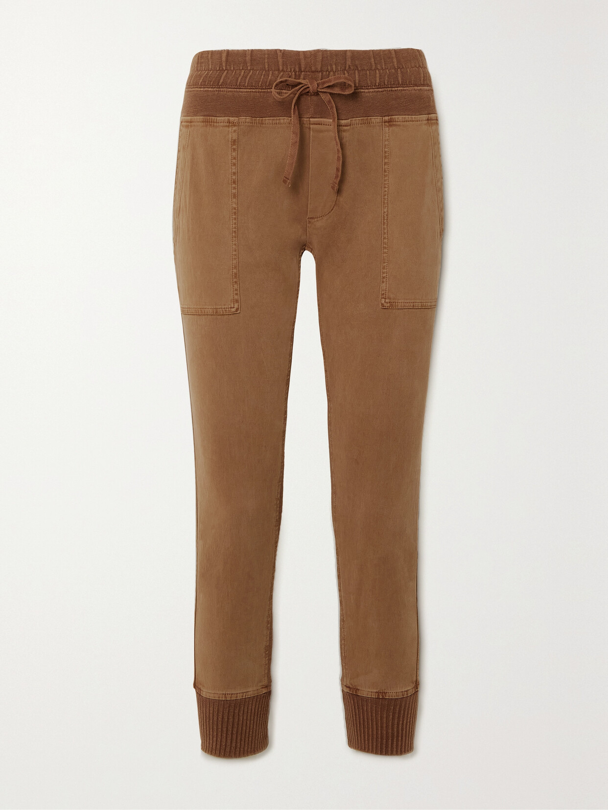 James Perse - Cropped Jersey-trimmed Cotton-gabardine Tapered Track Pants - Metallic