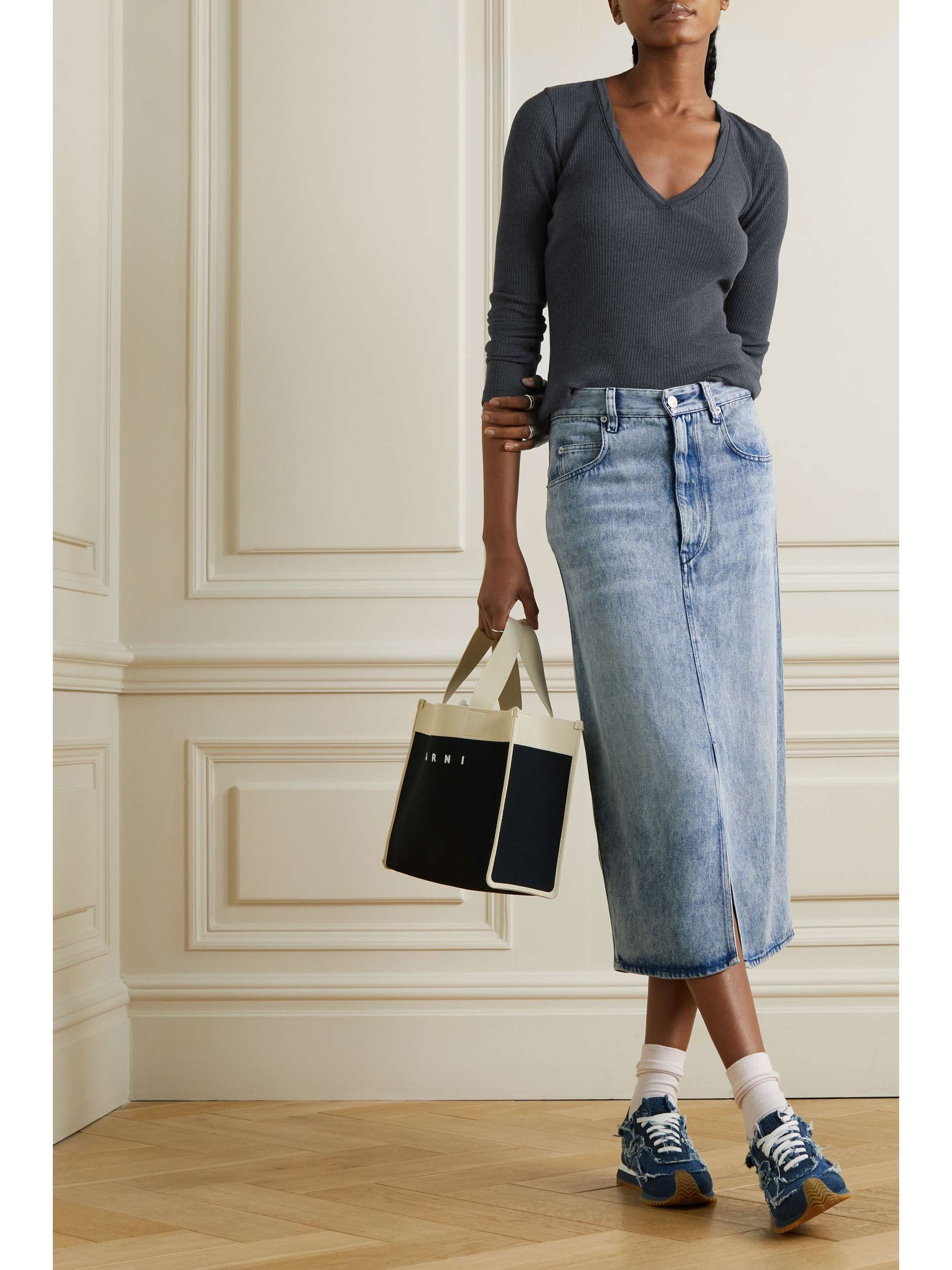 JAMES PERSE Ribbed mélange cotton-blend top