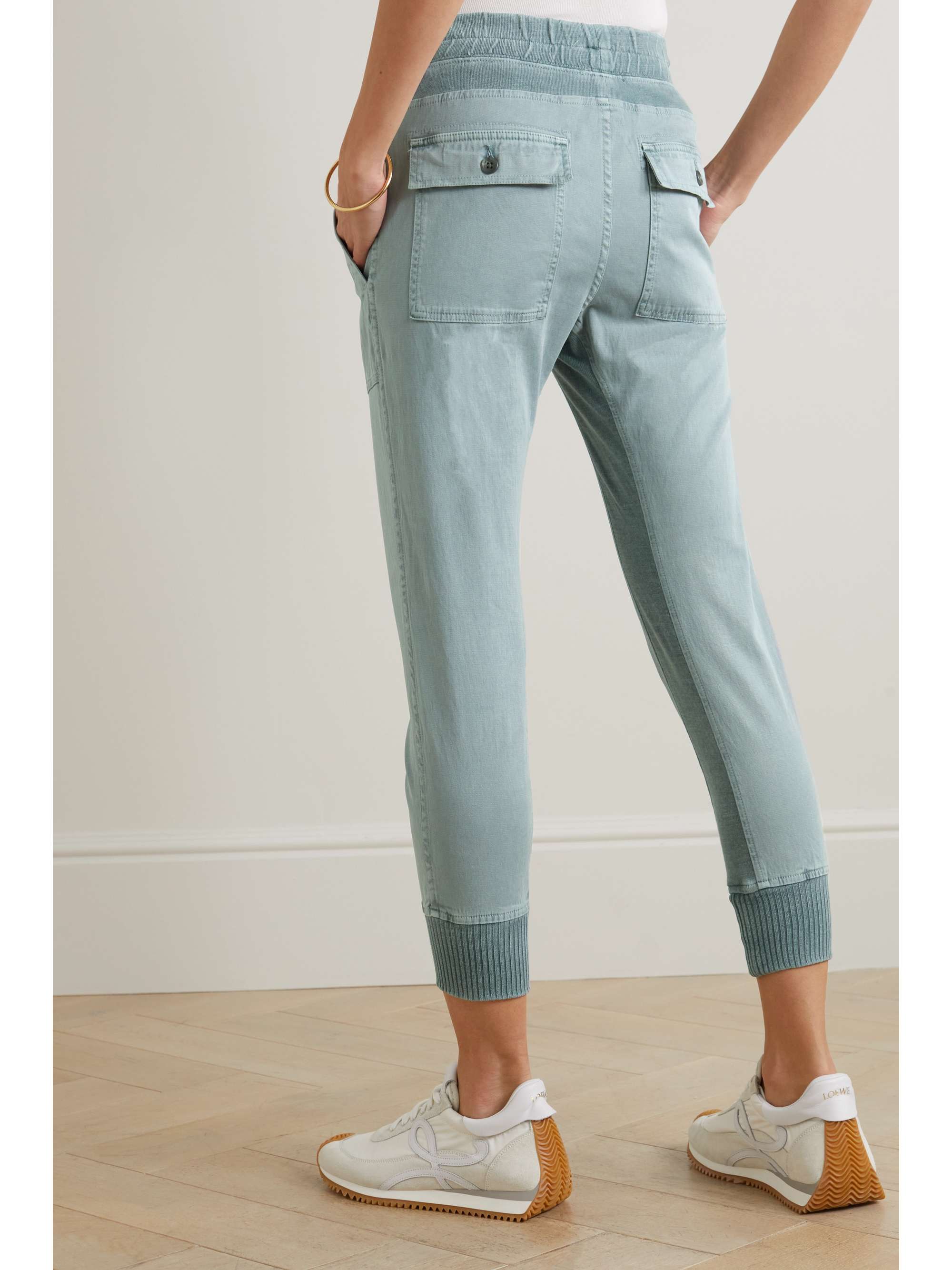 JAMES PERSE Cropped jerseytrimmed cottongabardine tapered track pants