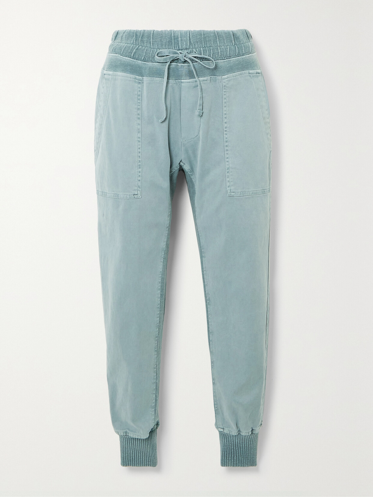 James Perse - Cropped Jersey-trimmed Cotton-gabardine Tapered Track Pants - Green