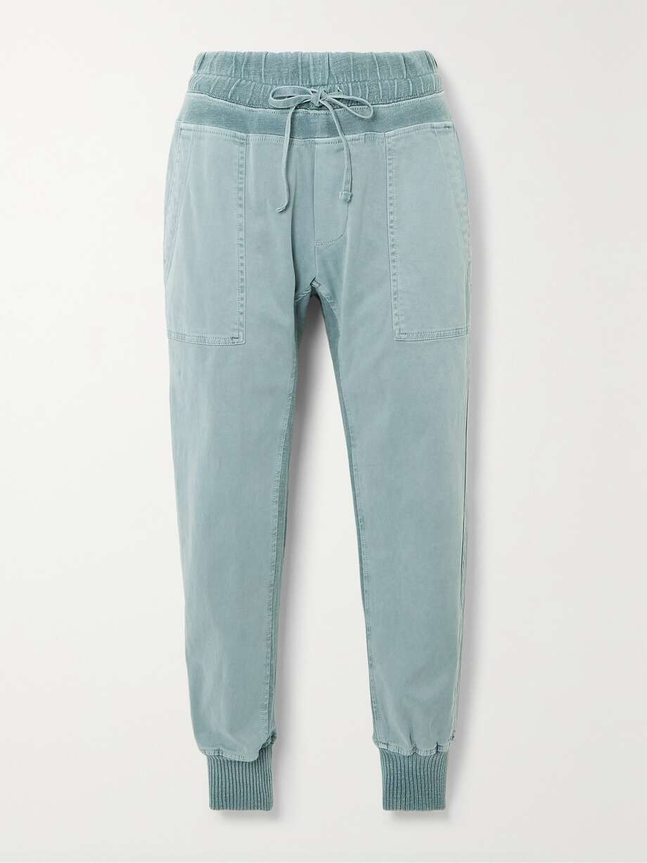 JAMES PERSE Cropped jerseytrimmed cottongabardine tapered track pants