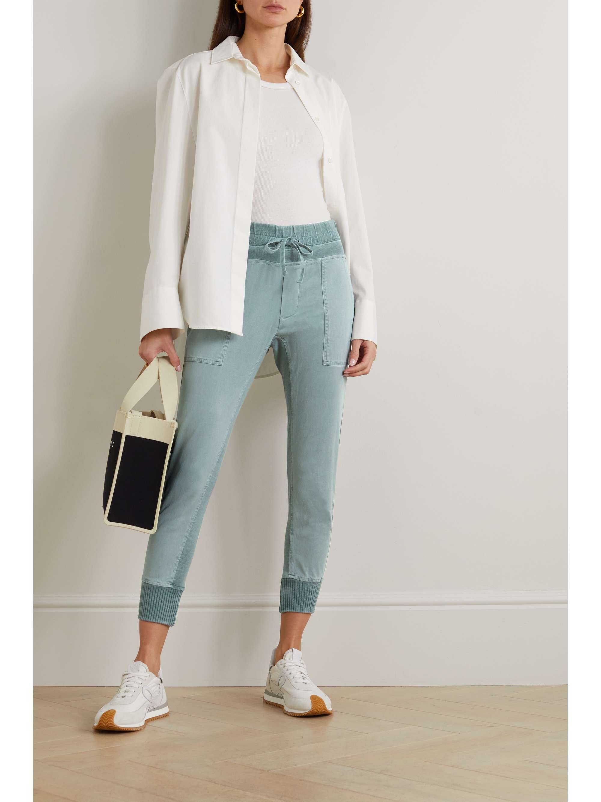 JAMES PERSE Jersey-trimmed cotton-twill track pants