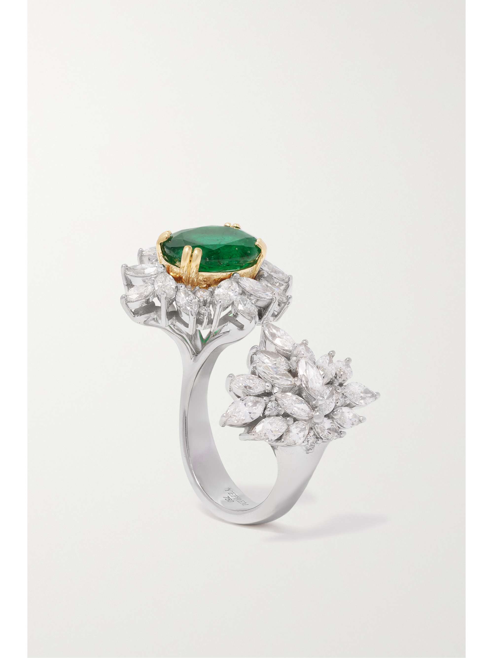 YEPREM 18-karat white and yellow gold, emerald and diamond ring