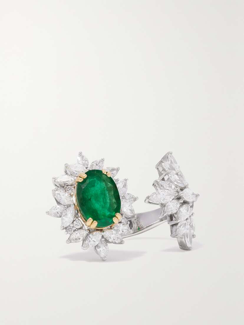 YEPREM 18-karat White And Yellow Gold, Emerald And Diamond Ring