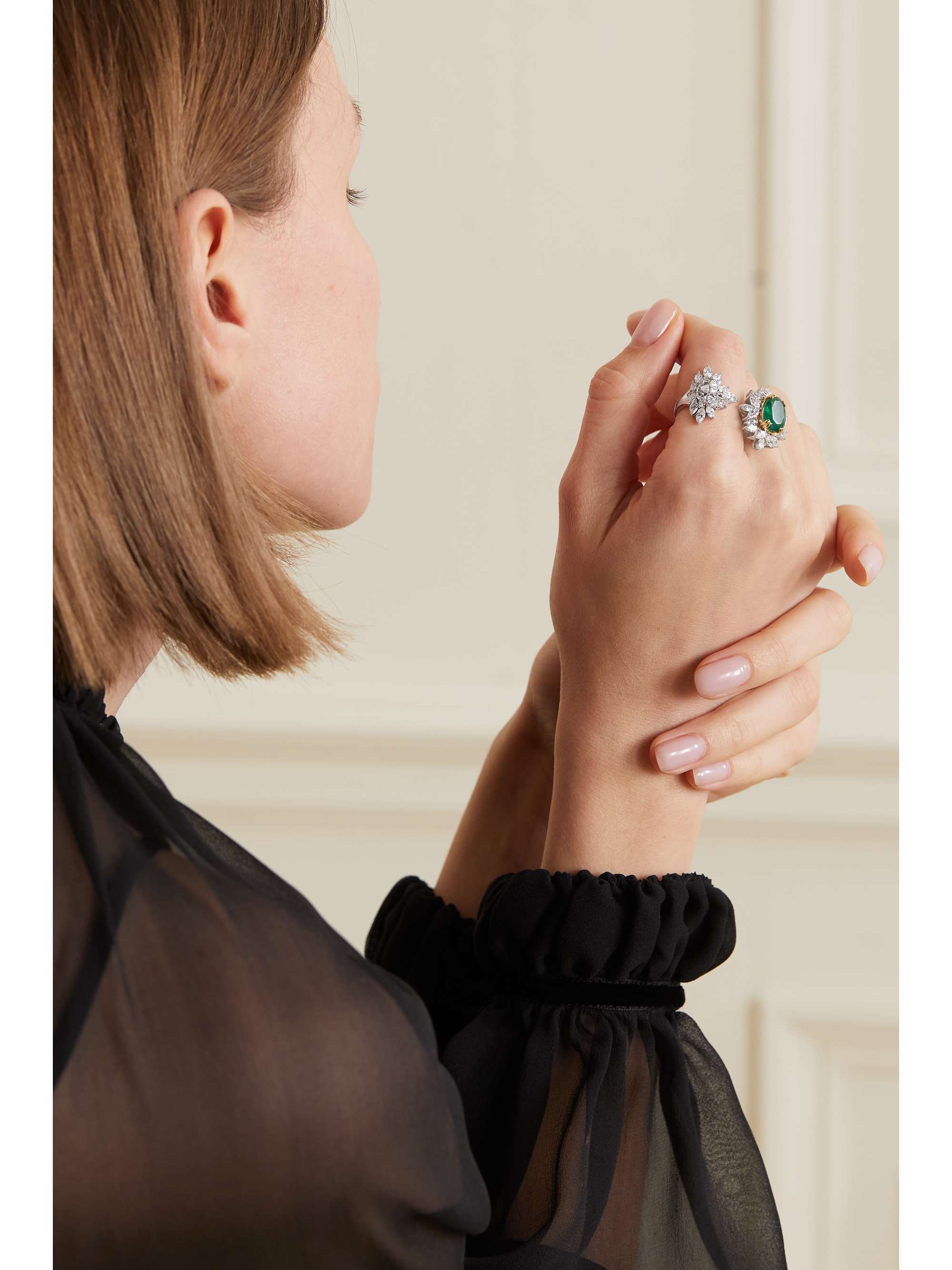 YEPREM 18-karat white and yellow gold, emerald and diamond ring