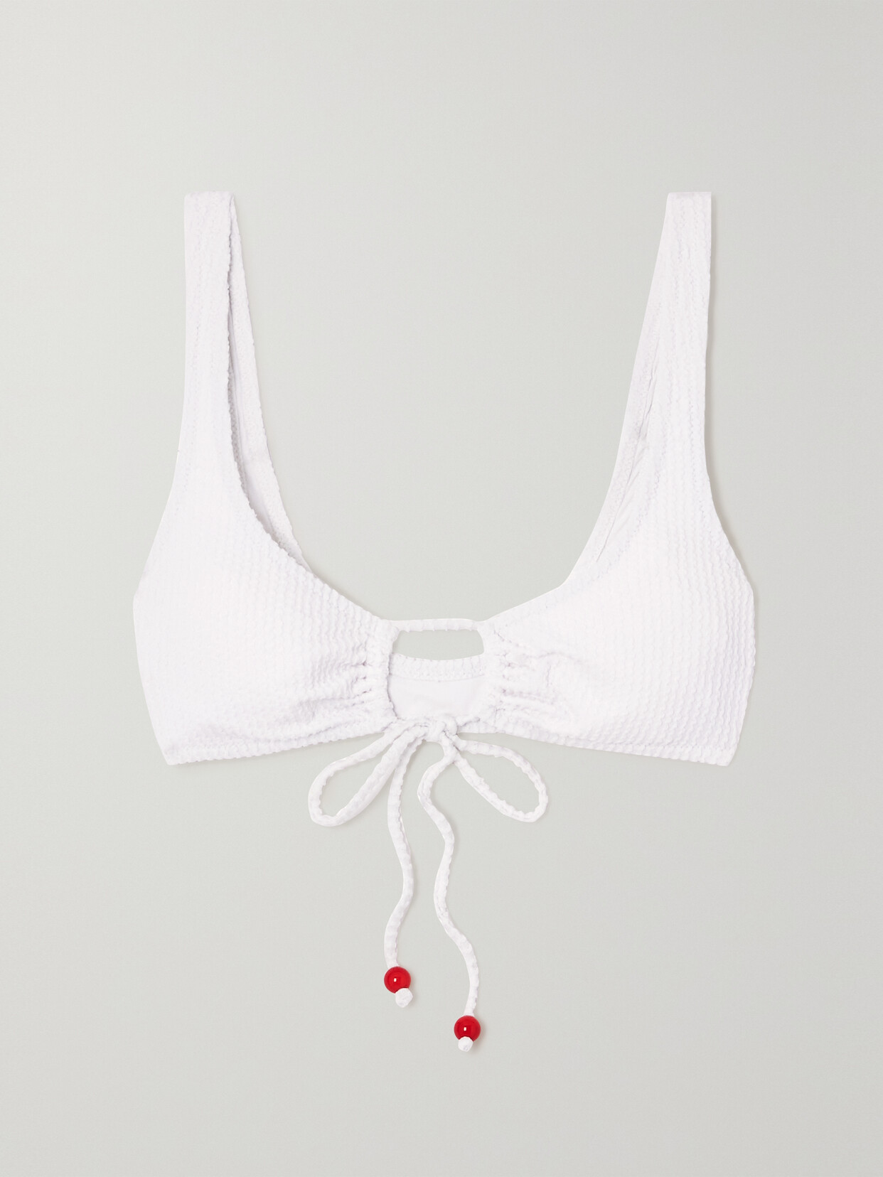 FISCH Guana Pearl Embellished Recycled-seersucker Bikini Top - White