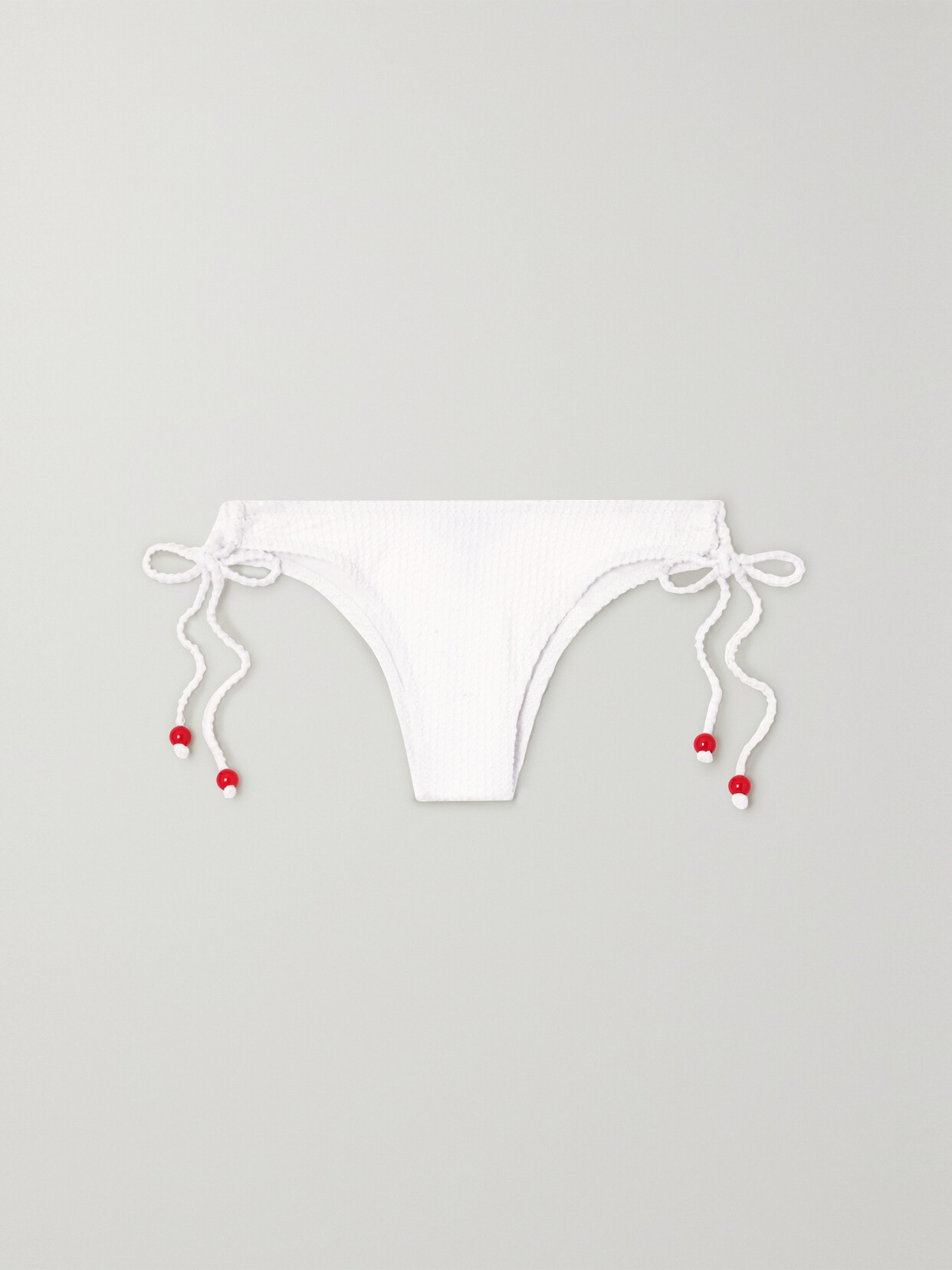 FISCH Hani Pearl Embellished Recycled-seersucker Bikini Briefs - White