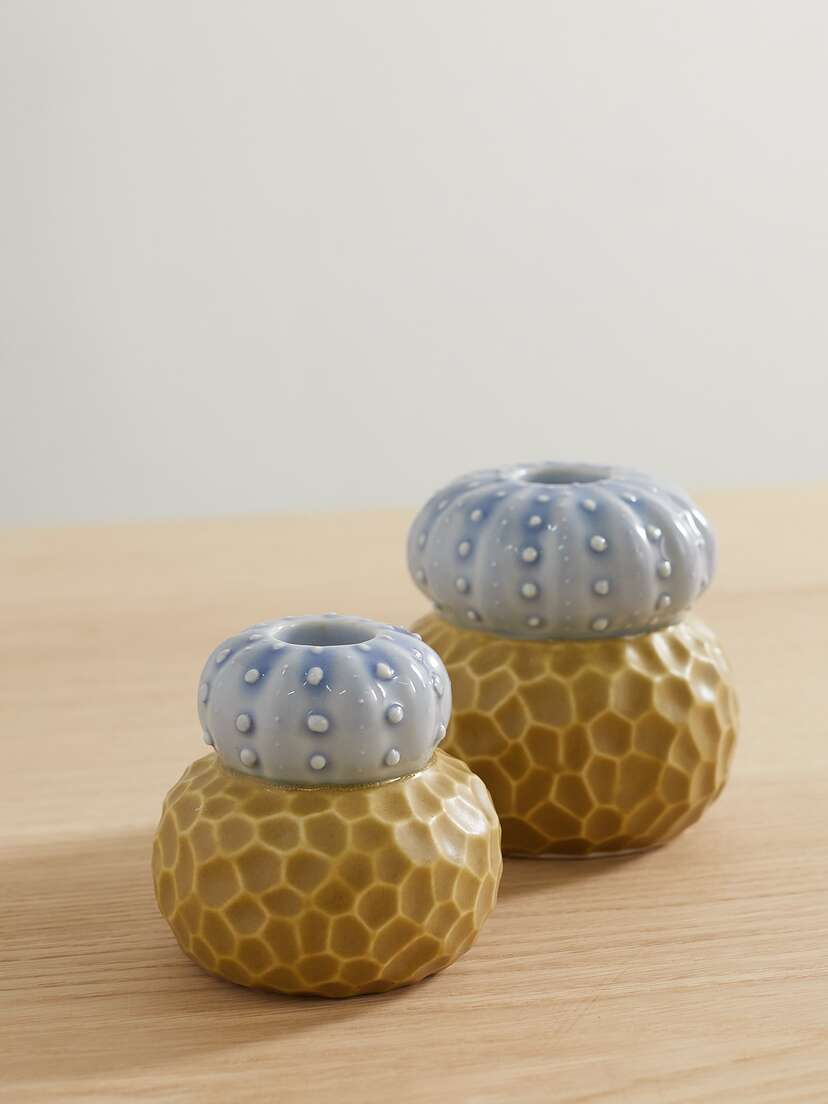 MARLOE MARLOE + Net Sustain Set Of Two Glazed Ceramic Candle Holders