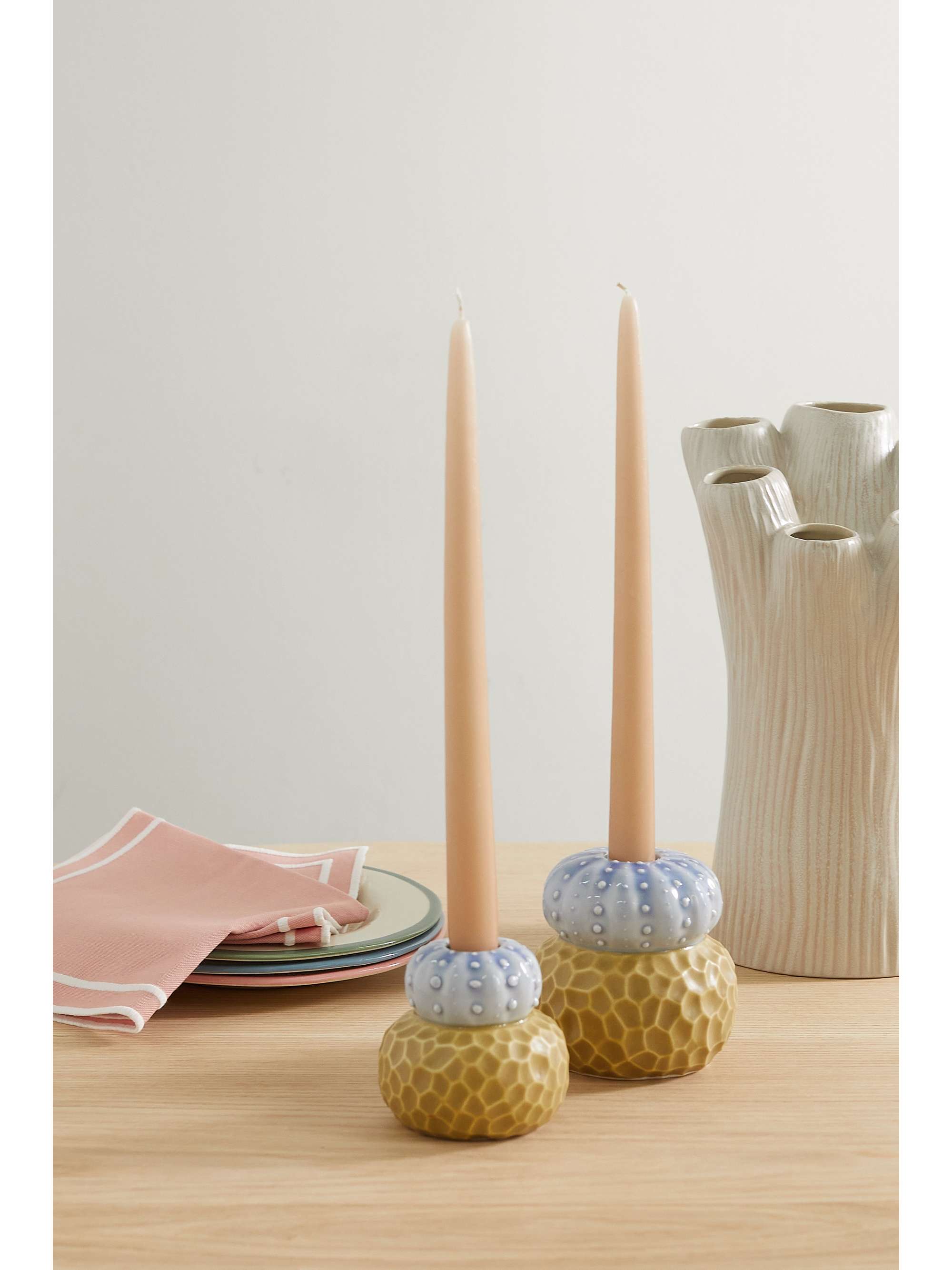 MARLOE MARLOE + NET SUSTAIN set of two glazed ceramic candle holders
