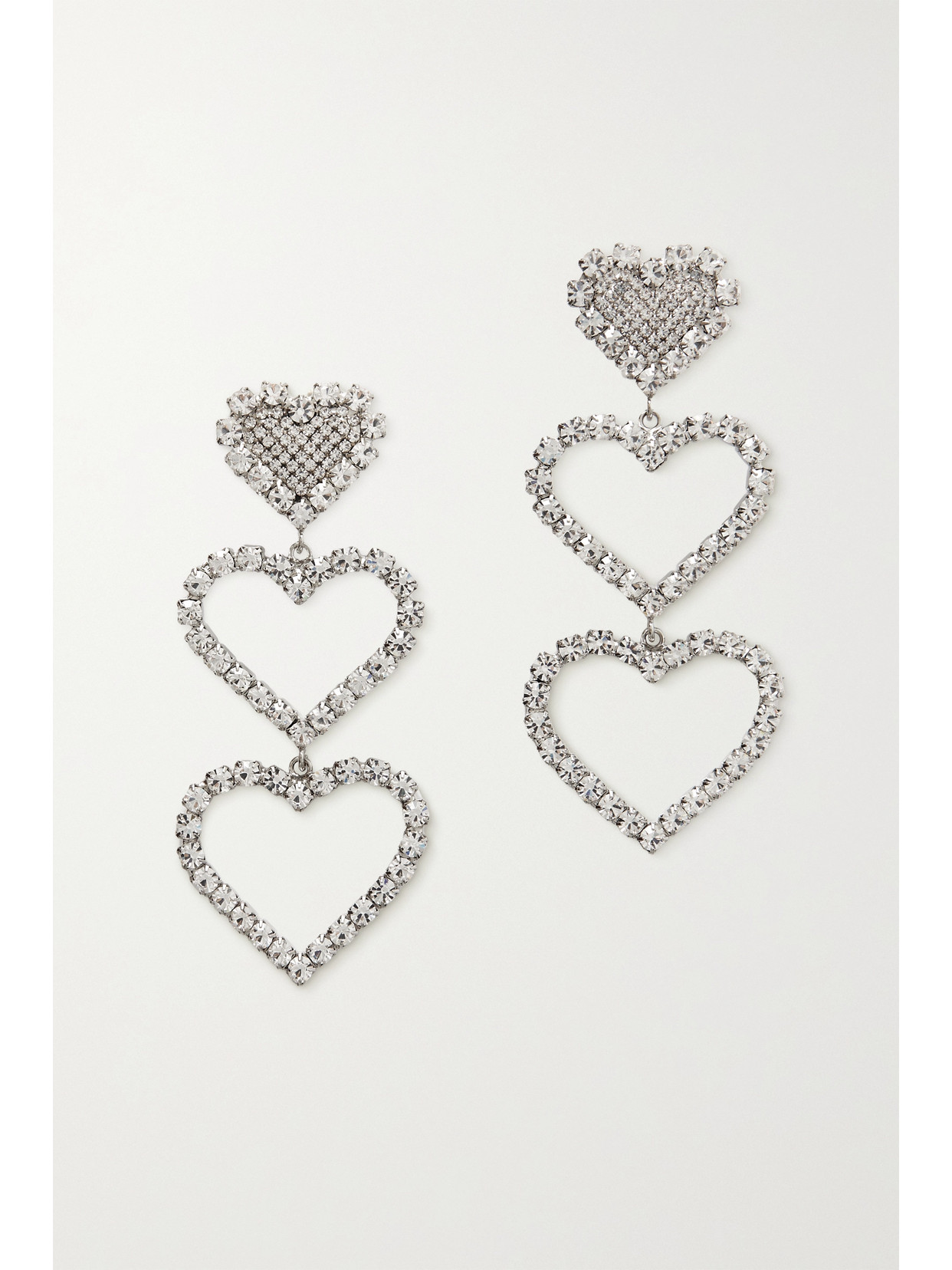 Alessandra Rich - Three Hearts Silver-tone Crystal Clip Earrings - One size