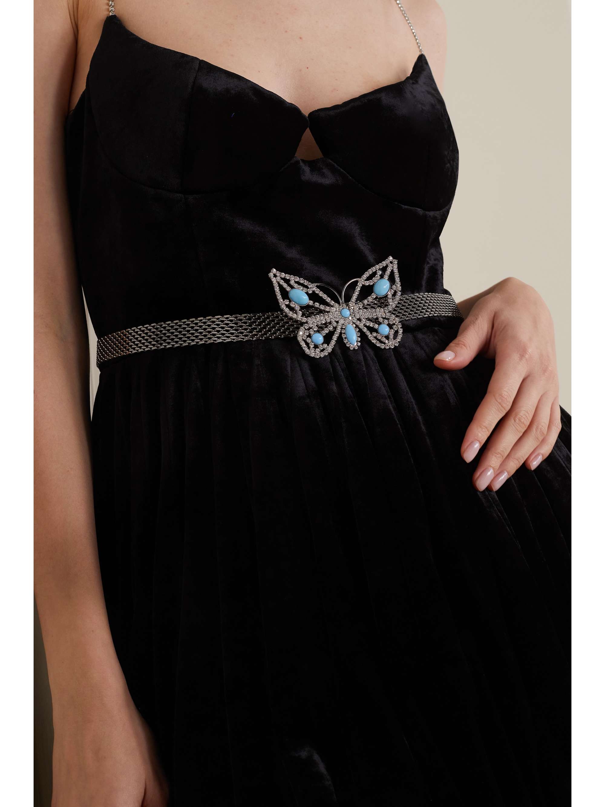 ALESSANDRA RICH Butterfly silver-tone crystal belt