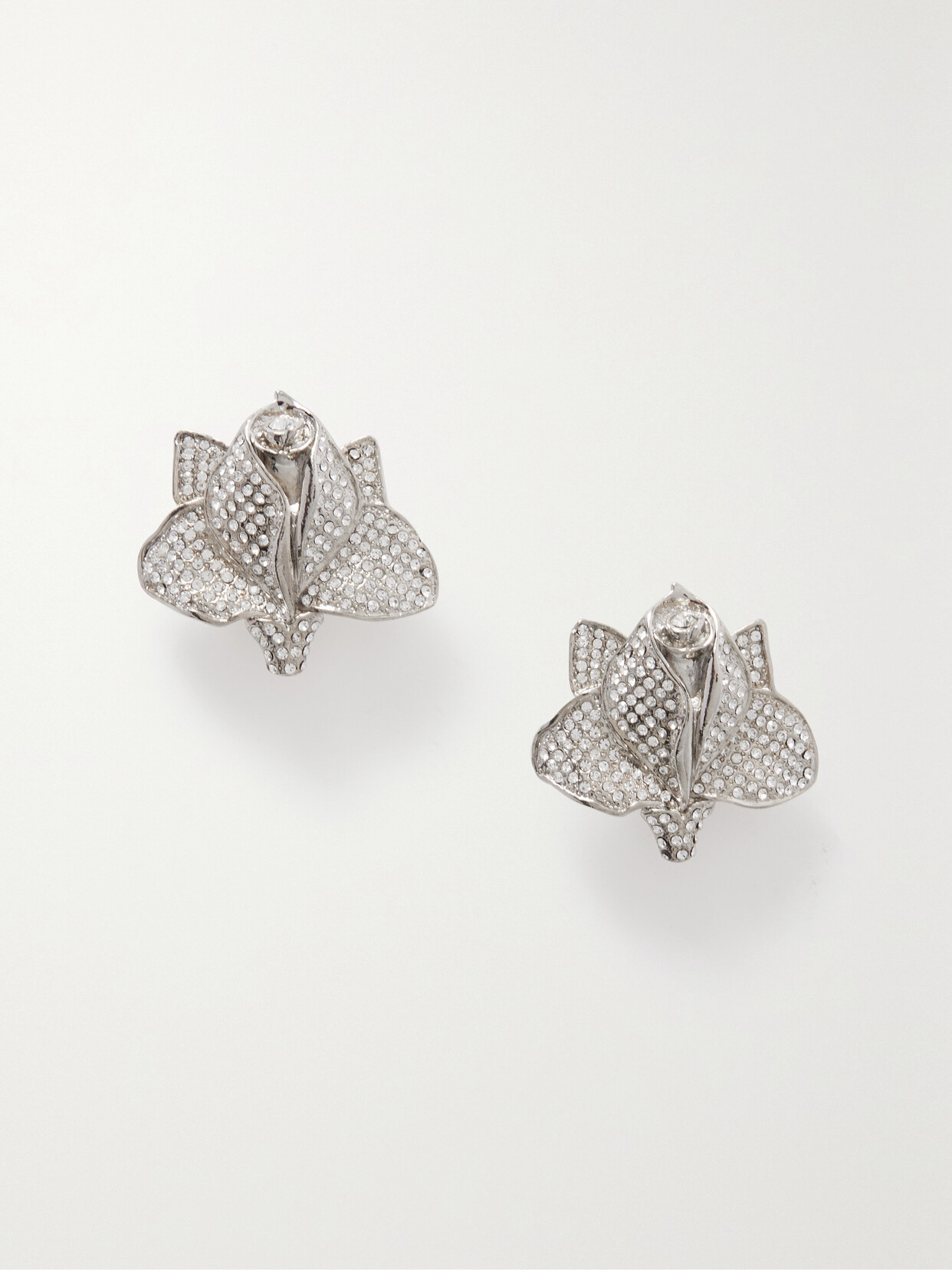 Alessandra Rich - Roses Silver-tone Crystal Clip Earrings - One size