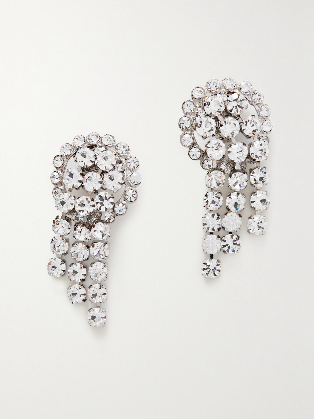 Alessandra Rich - Cascade Silver-tone Crystal Clip Earrings - One size