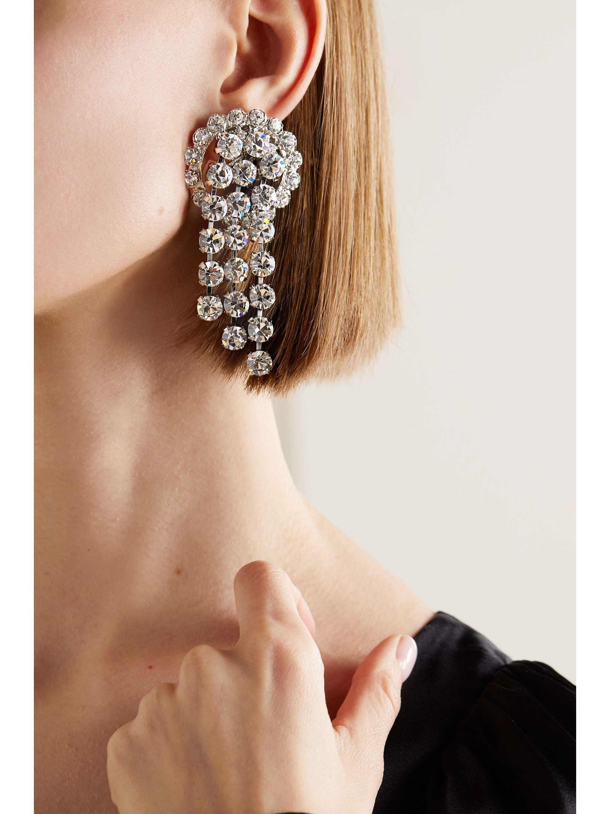 ALESSANDRA RICH Cascade silver-tone crystal clip earrings