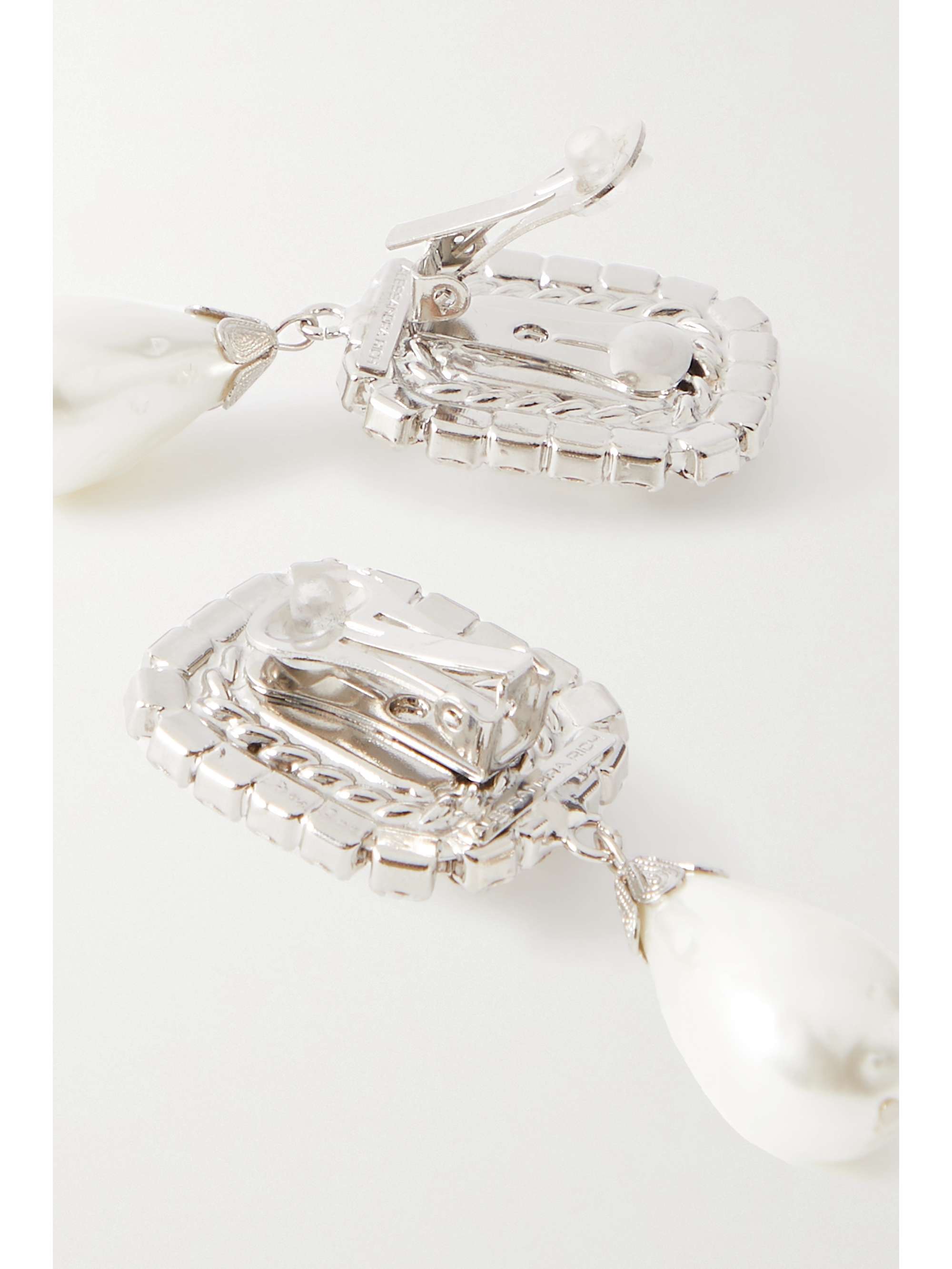 ALESSANDRA RICH Silver-tone crystal and faux pearl clip earrings