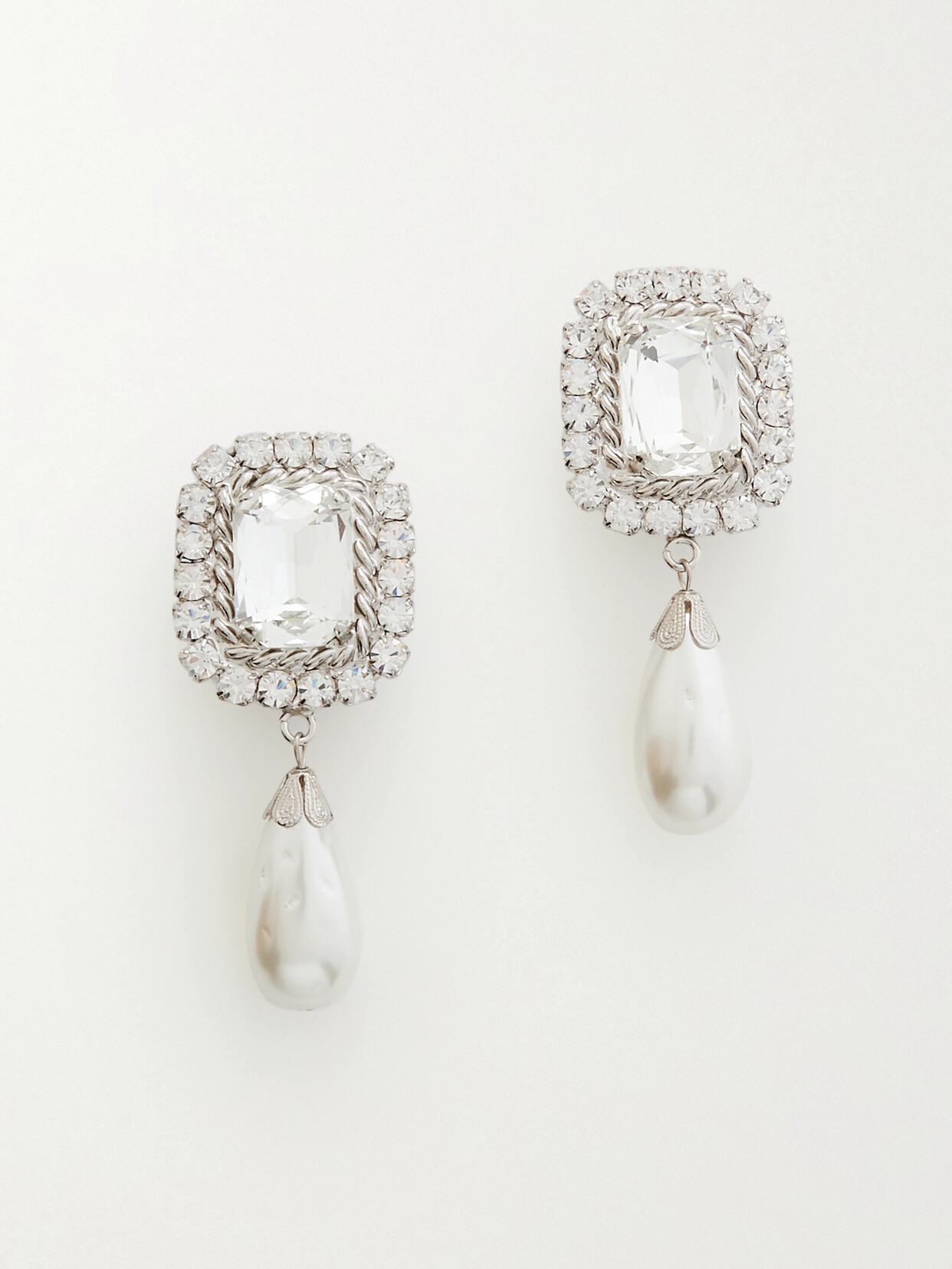 Alessandra Rich - Silver-tone Crystal And Faux Pearl Clip Earrings - One size