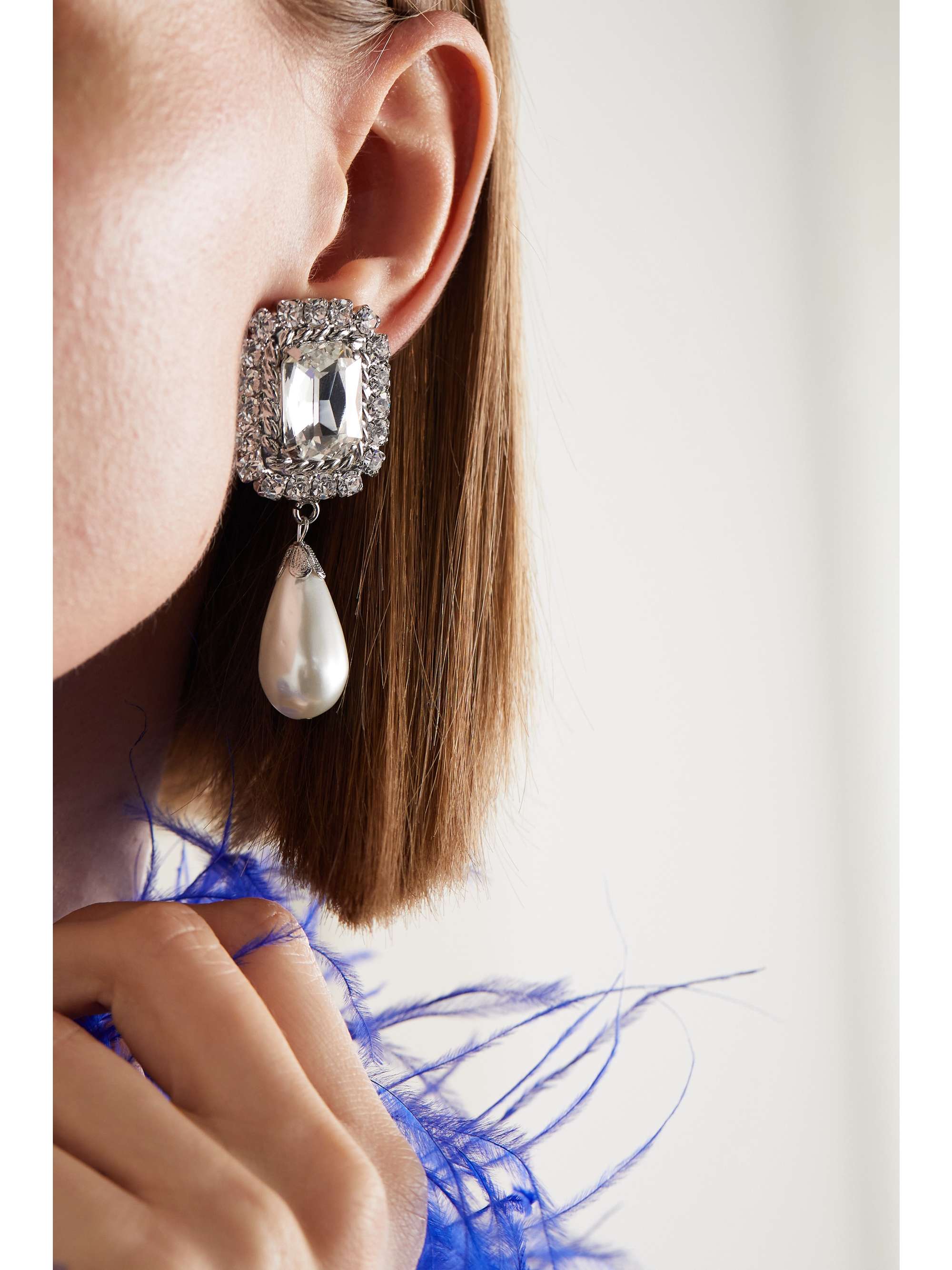 ALESSANDRA RICH Silver-tone crystal and faux pearl clip earrings