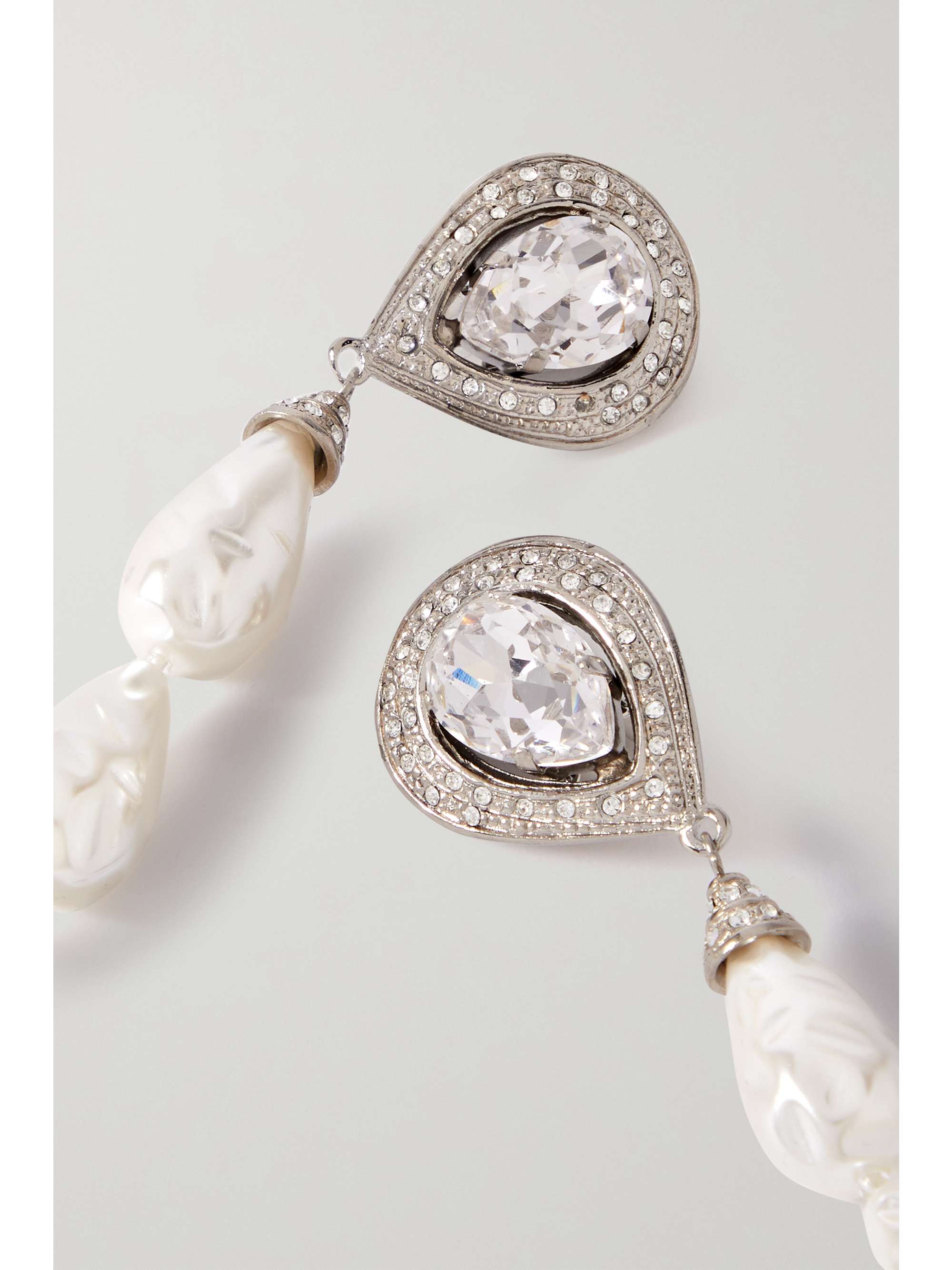 ALESSANDRA RICH Silver-tone, crystal and faux pearl clip earrings