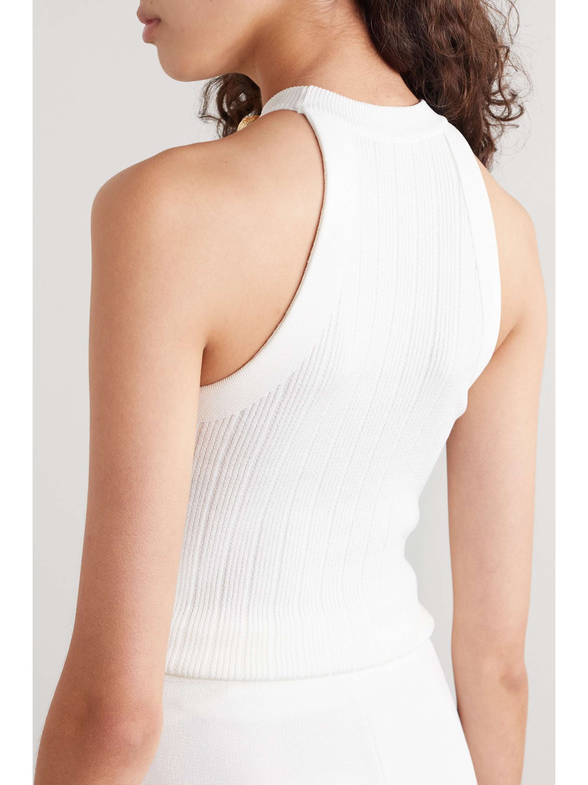 BALMAIN Button-embellished ribbed-knit tank
