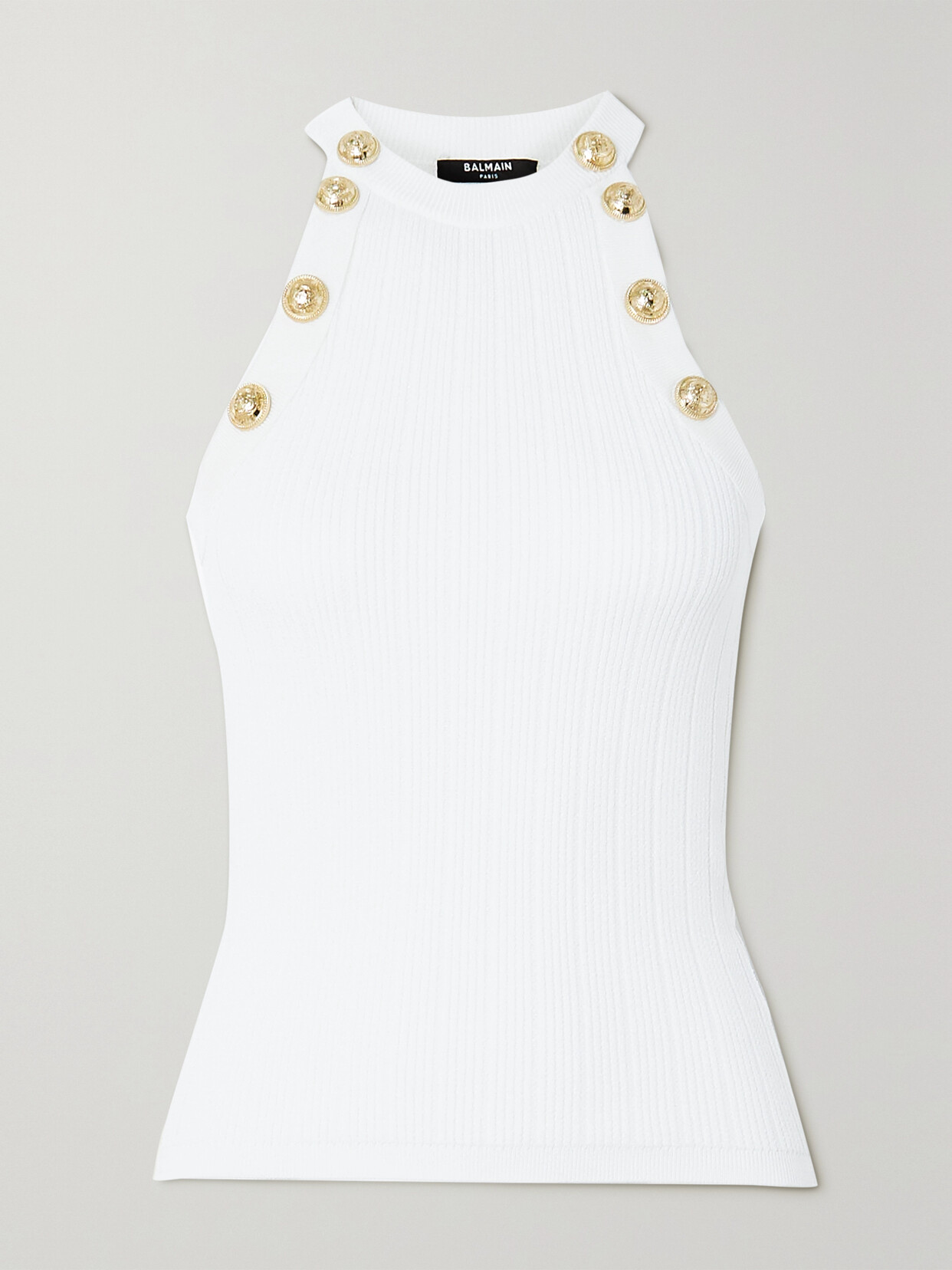 Balmain Button-embellished Ribbed-knit Tank - White