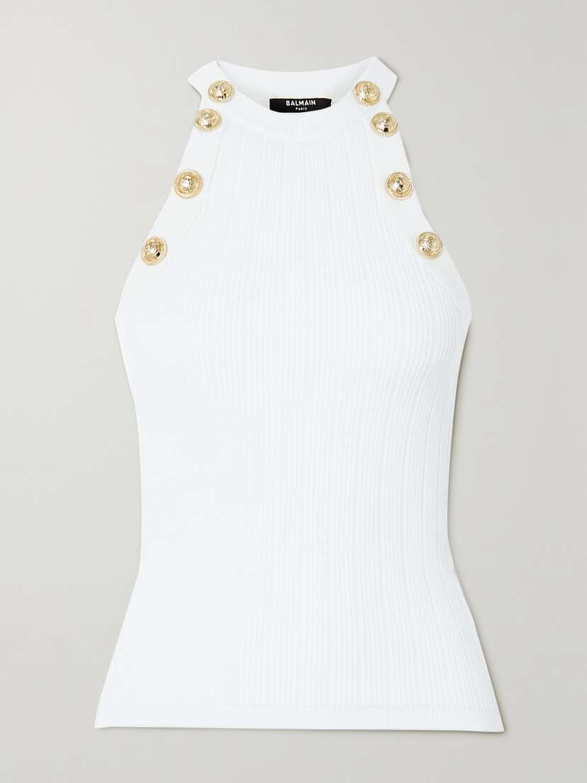 Balmain Button-embellished Ribbed-knit Tank
