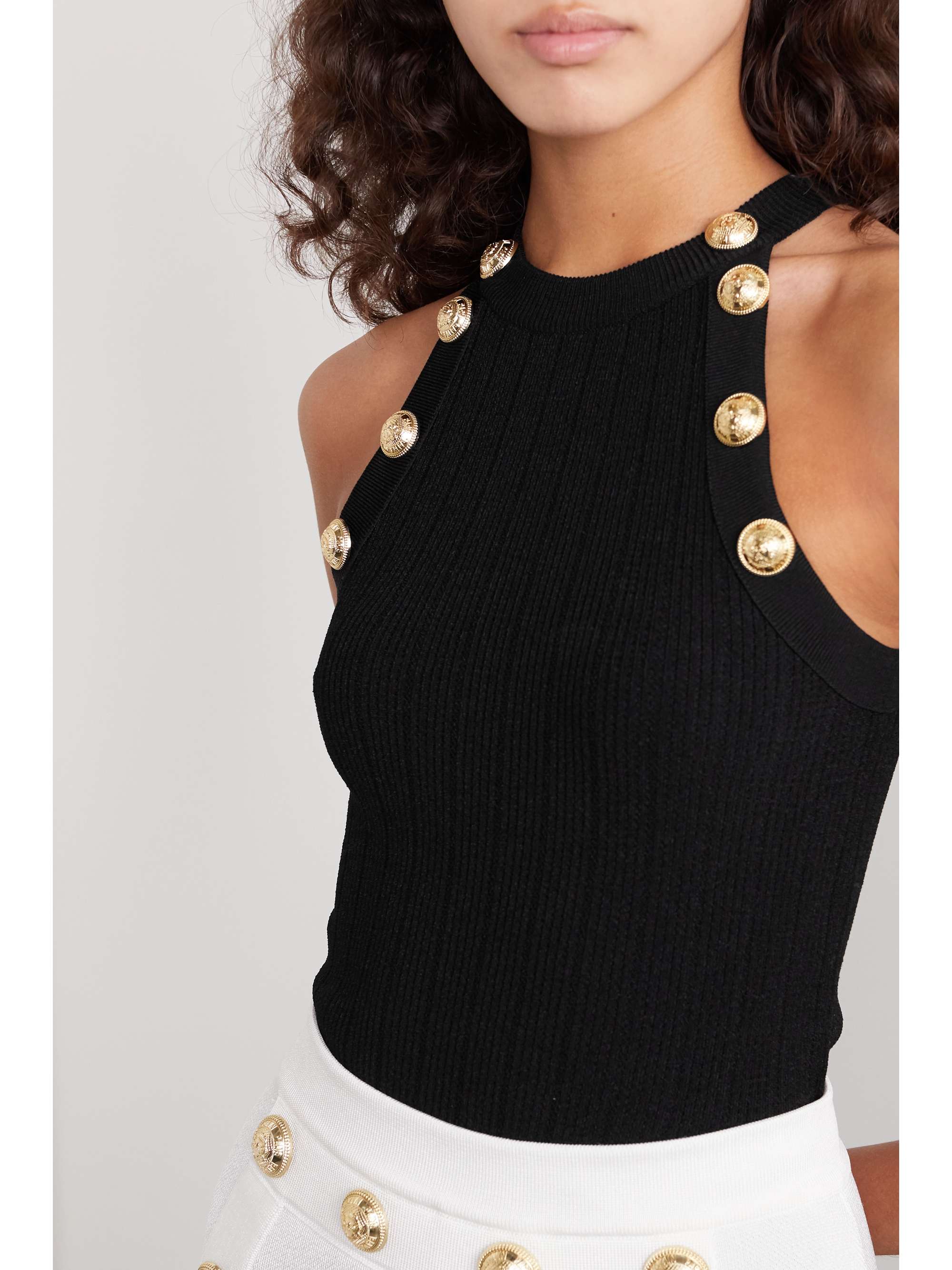 BALMAIN Button-embellished ribbed-knit tank