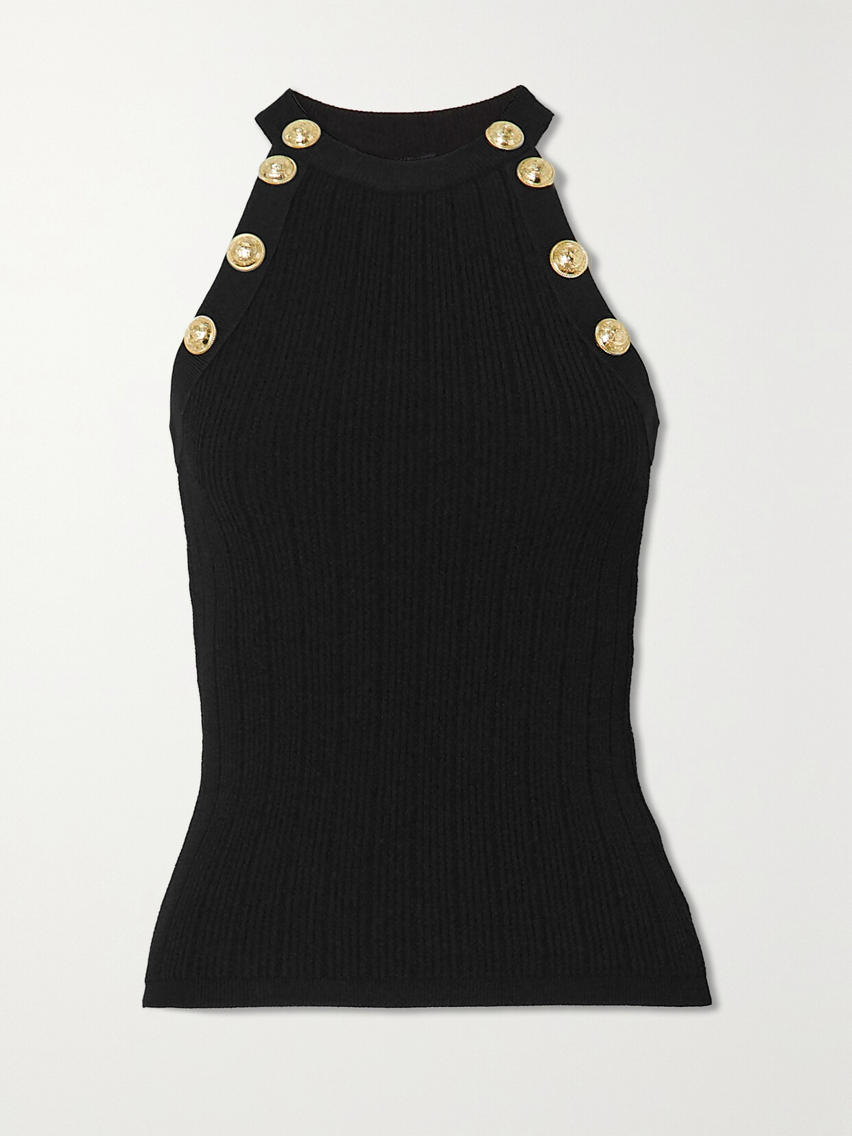 Balmain Button-embellished Ribbed-knit Tank - Black
