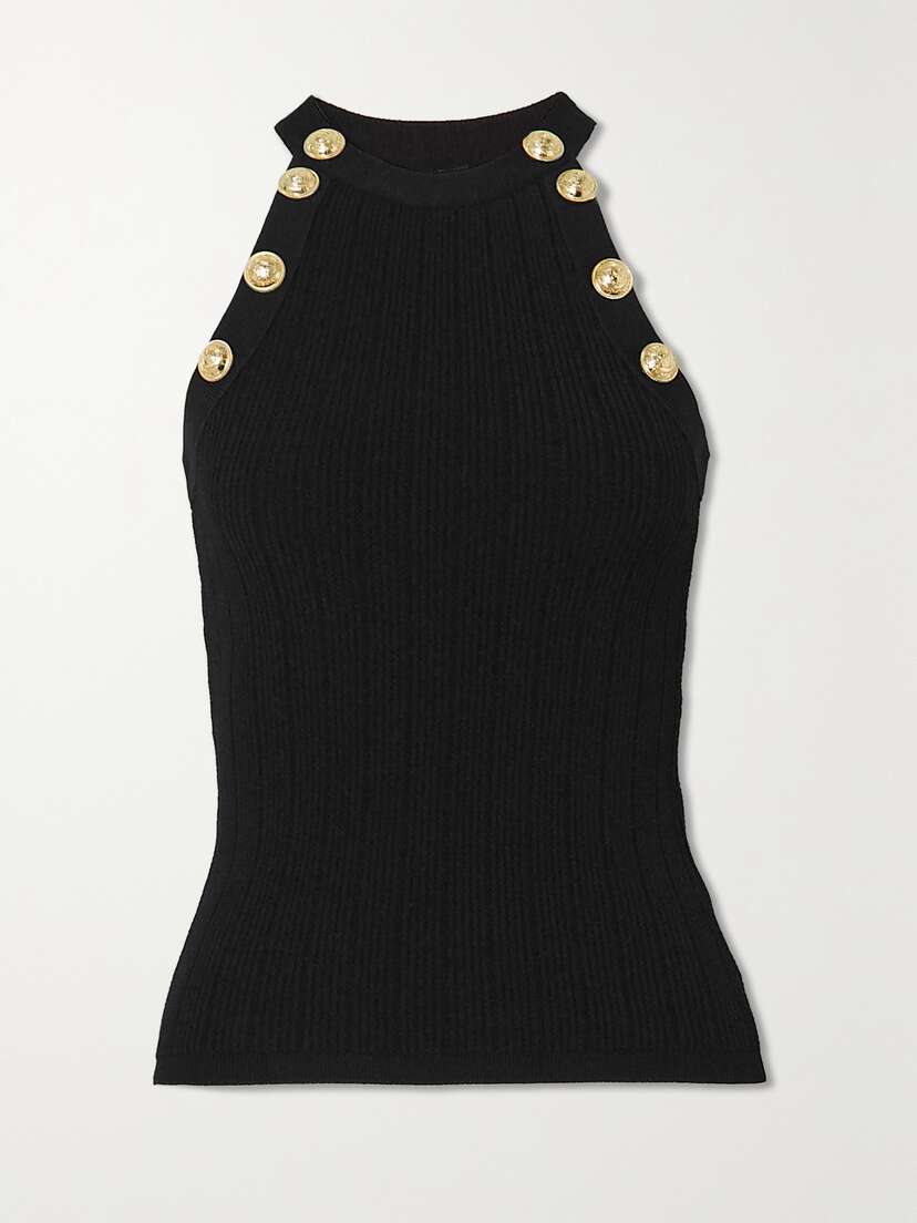 Balmain Button-embellished Ribbed-knit Tank