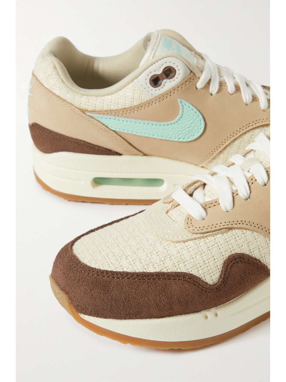NIKE Air Max 1 suede, leather and hemp sneakers | NET-A-PORTER
