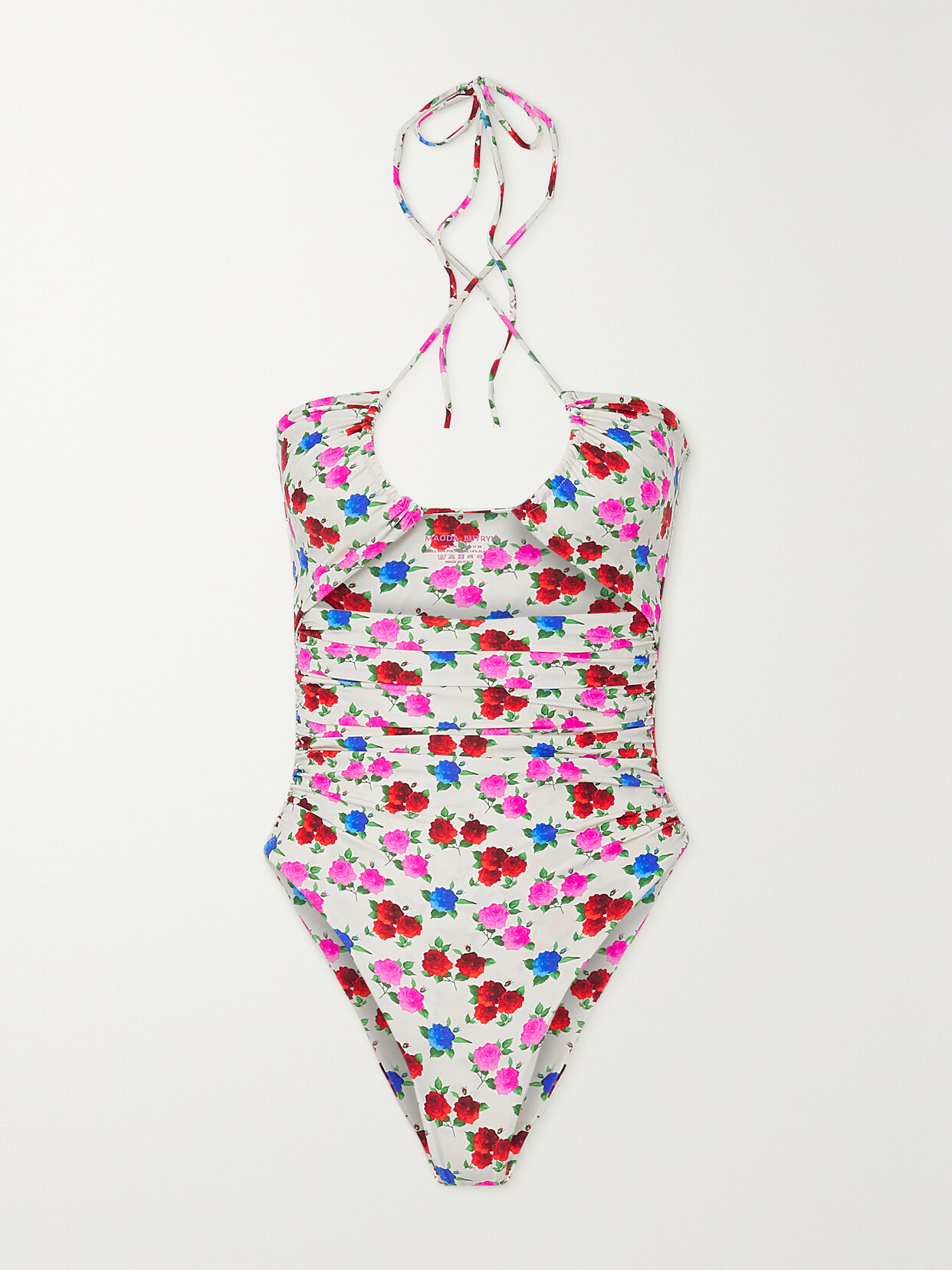 Magda Butrym - Cutout Floral-print Halterneck Swimsuit - White