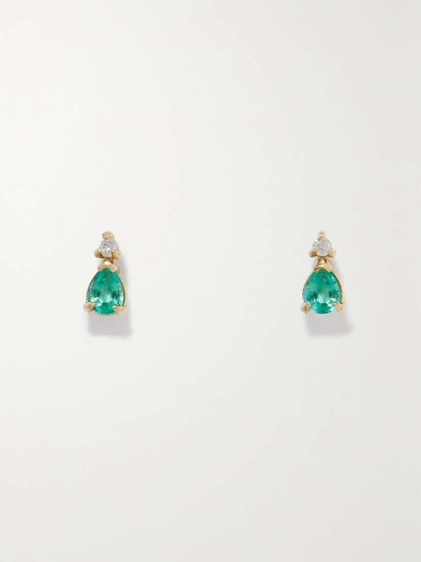 STONE AND STRAND Goddess 10-karat Gold, Emerald And Diamond Earrings