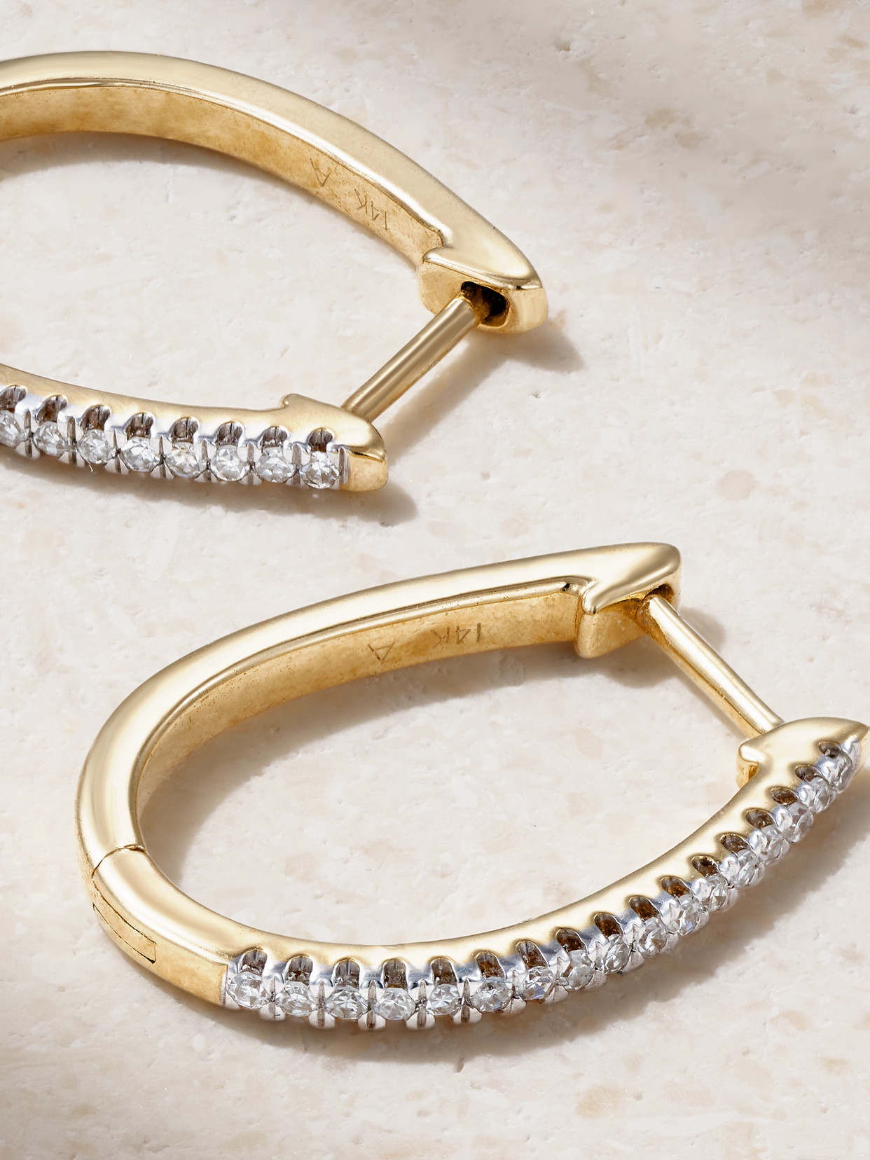 Shop Stone And Strand Medium Oval 14-karat Gold Diamond Hoop Earrings