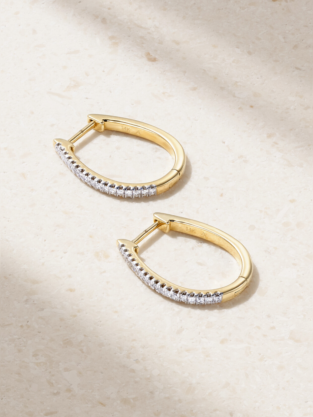 STONE AND STRAND - Medium Oval 14-karat Gold Diamond Hoop Earrings - One size